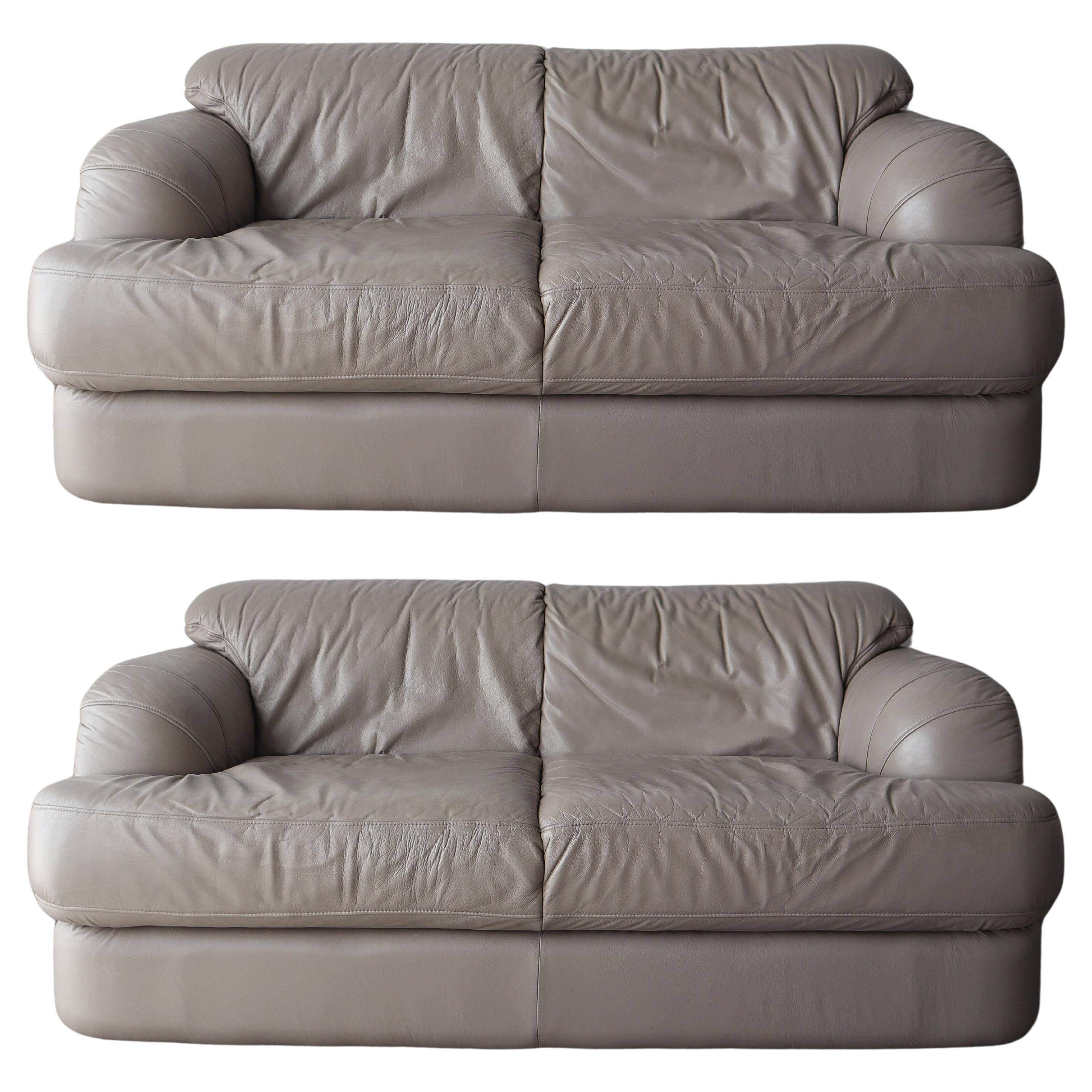 Post Modern German Leather Loveseat Sofas - A Pair For Sale