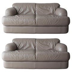 Used Post Modern German Leather Loveseat Sofas - A Pair