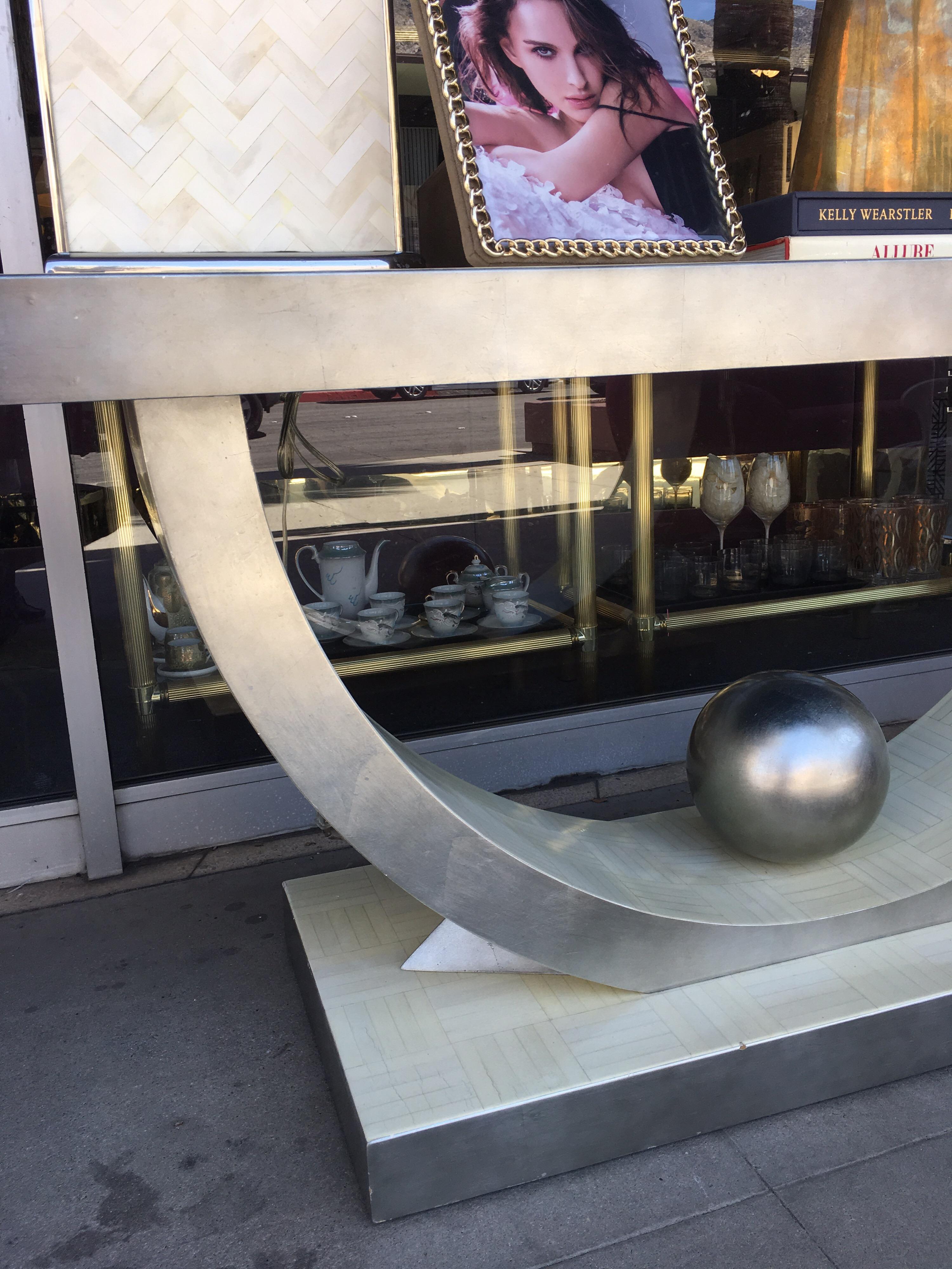 Wood Postmodern Glamorous Silver Leaf Vintage Console Table