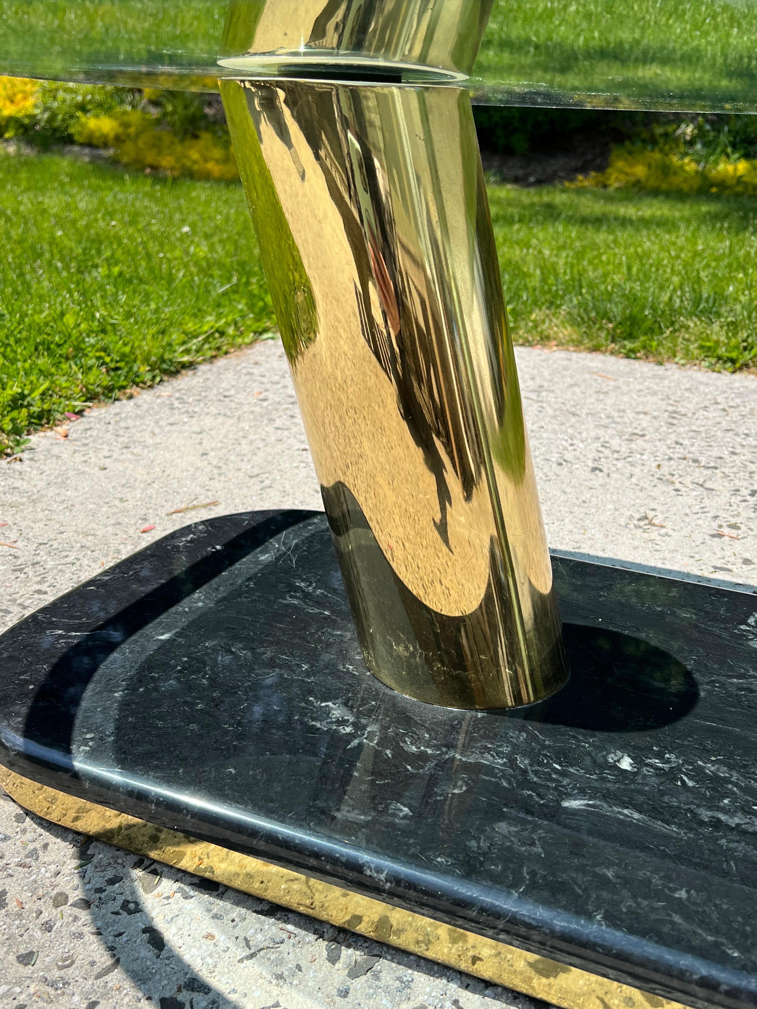 Post Modern Oval Glass and Brass Coffee Table 11