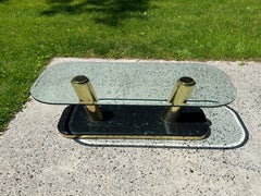 Post Modern Oval Glass and Brass Coffee Table
