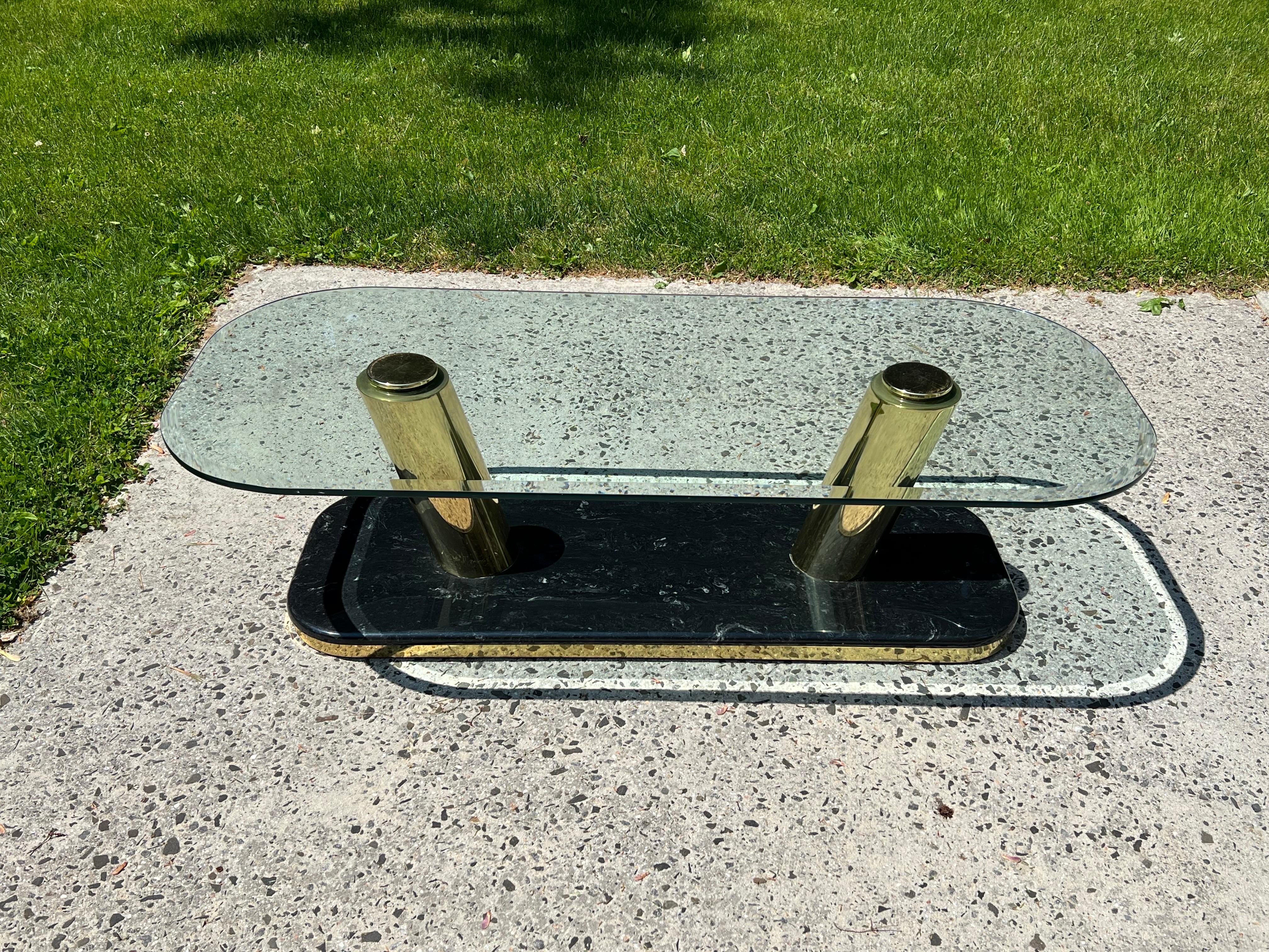 Post-Modern Post Modern Oval Glass and Brass Coffee Table