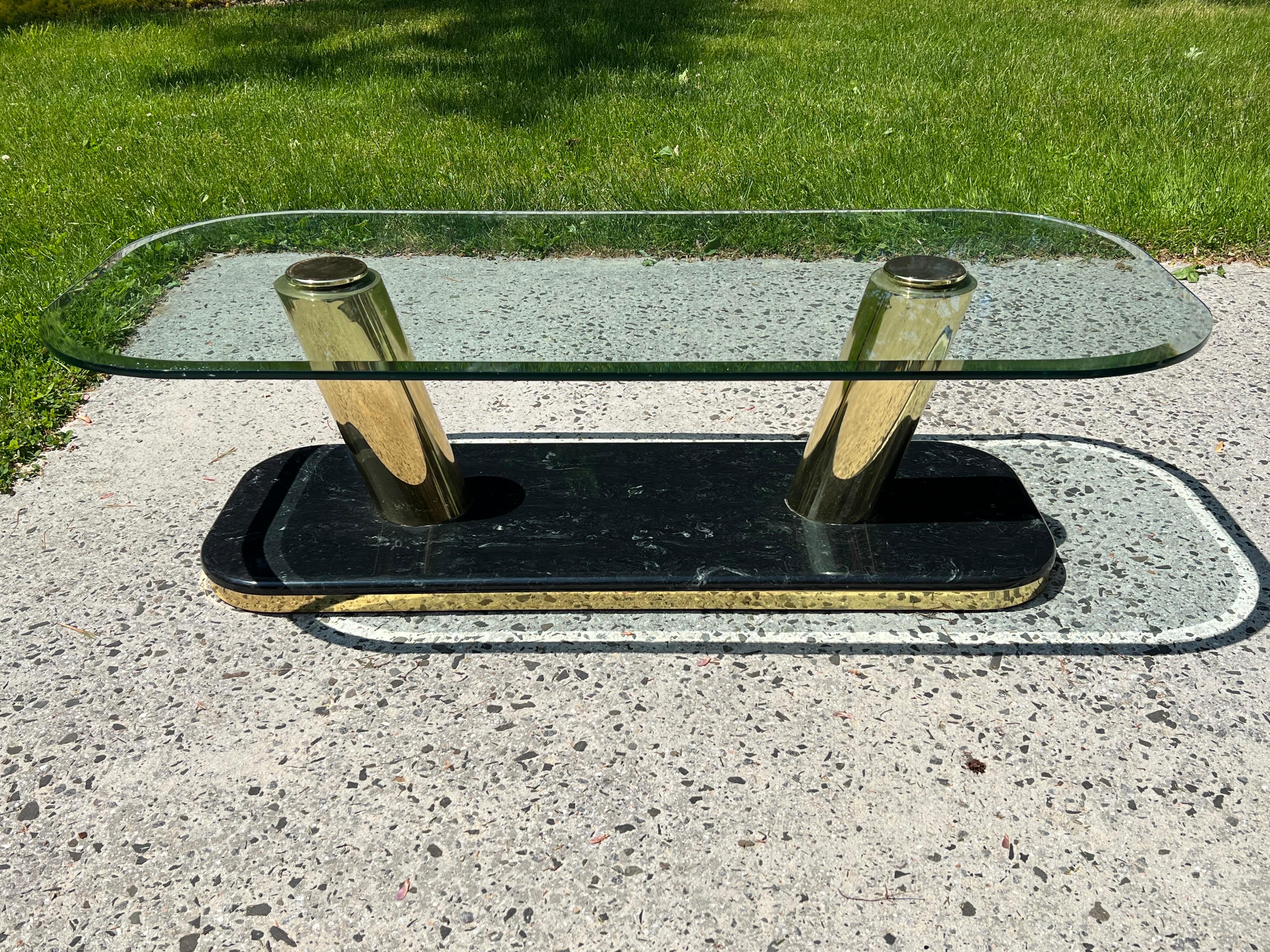 Post Modern Oval Glass and Brass Coffee Table 1