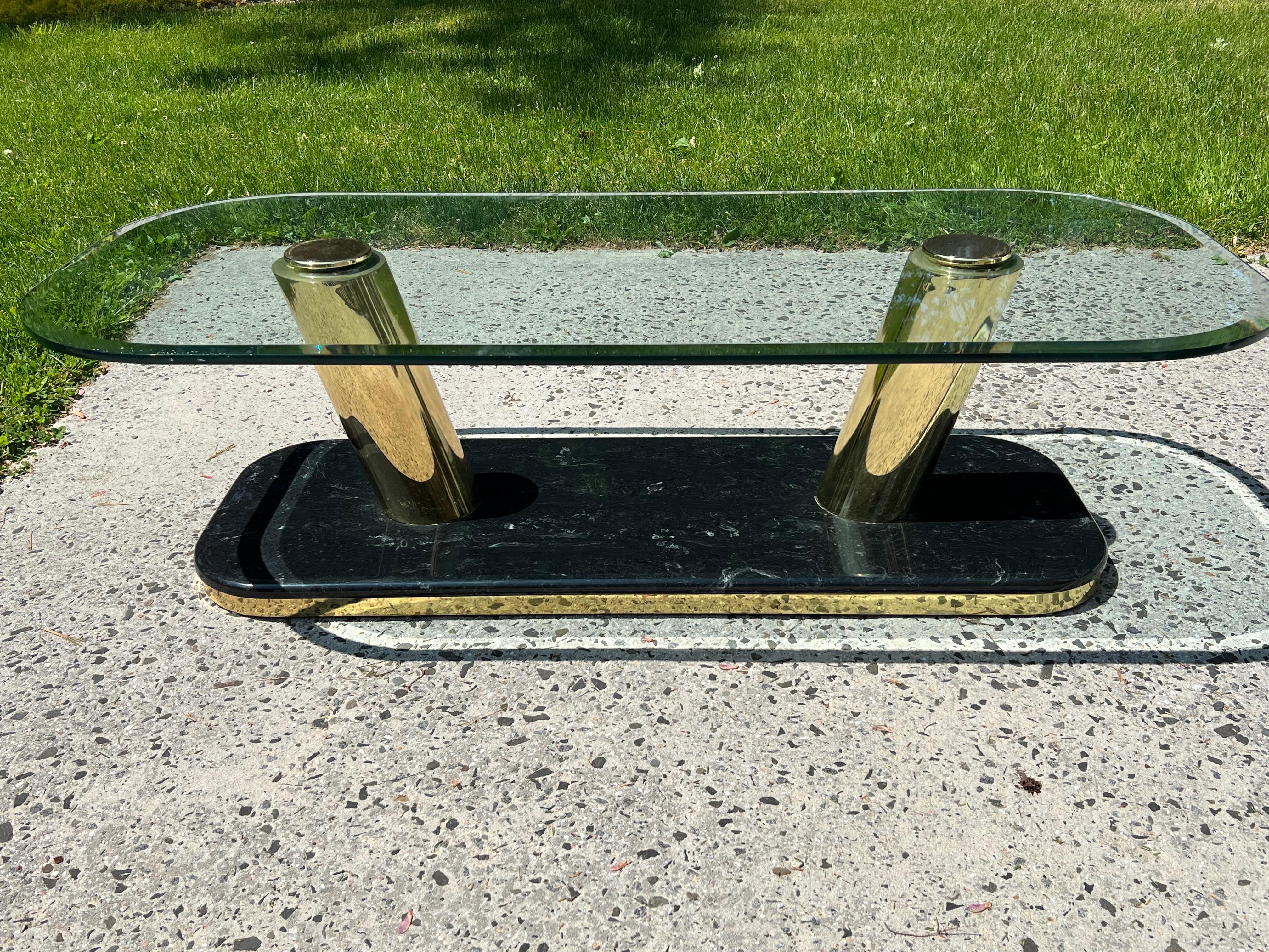 Post Modern Oval Glass and Brass Coffee Table 2