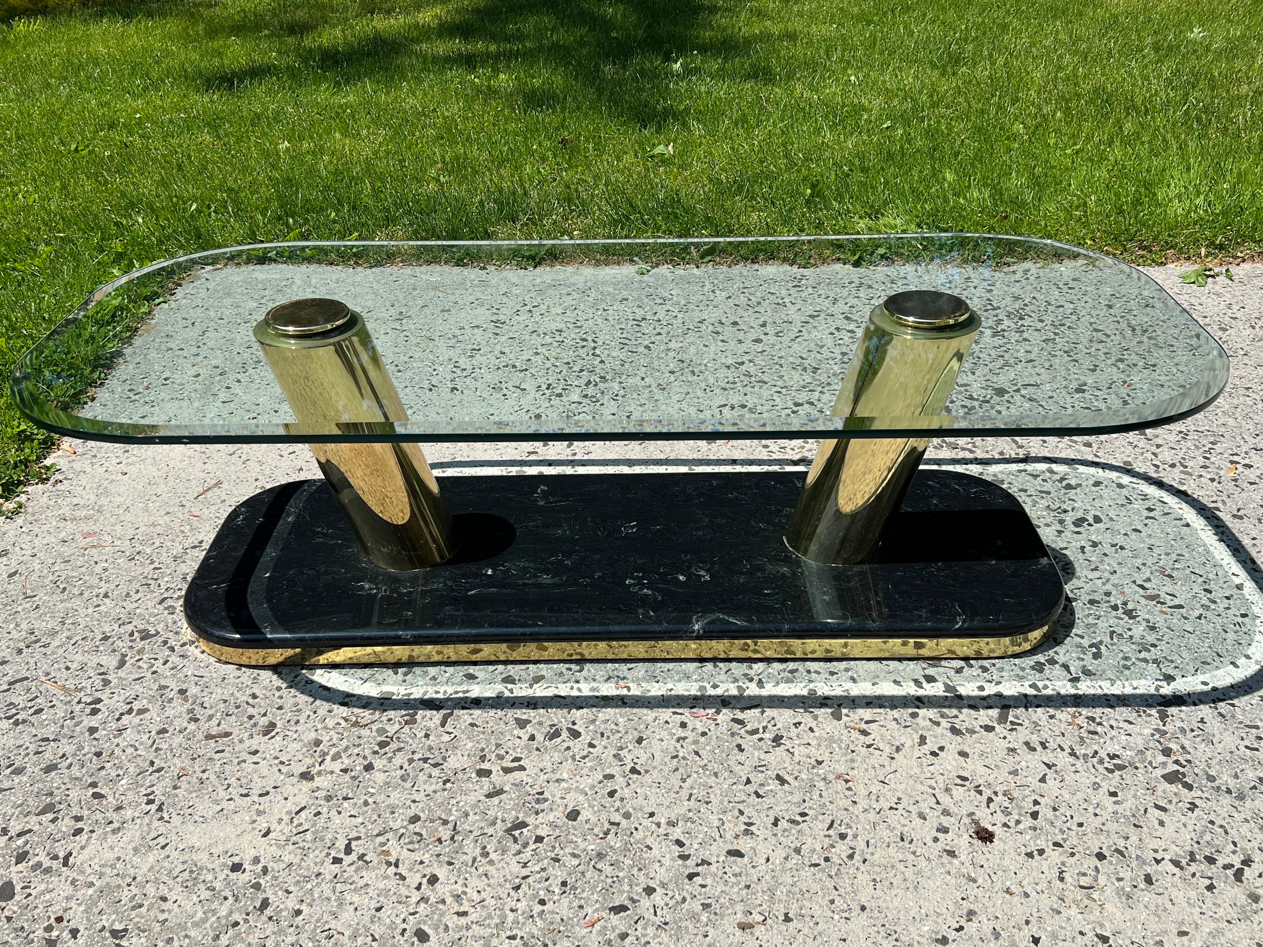 Post Modern Oval Glass and Brass Coffee Table 3