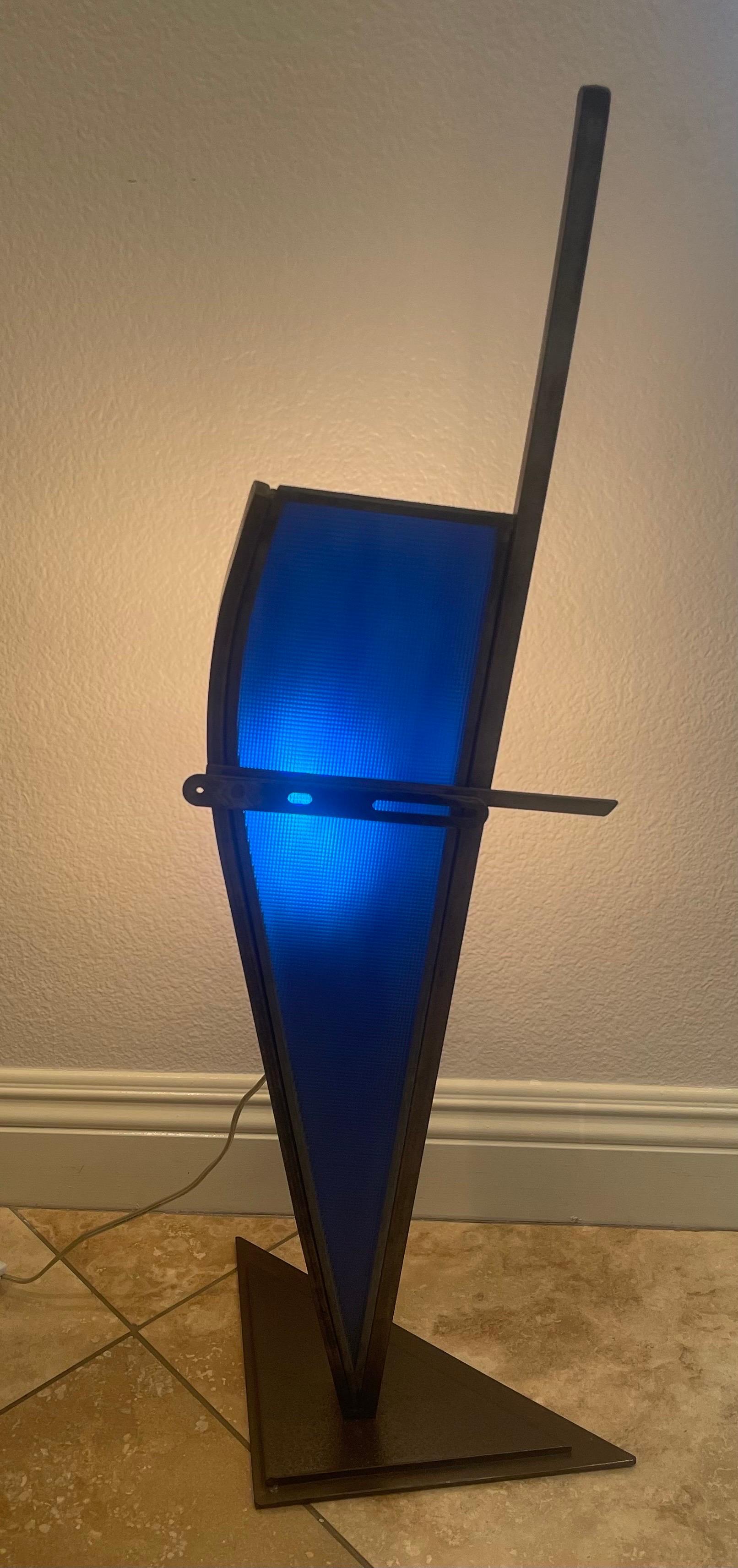 American Post-Modern Glass and Cut Steel Lamp by Karen Dugan For Sale