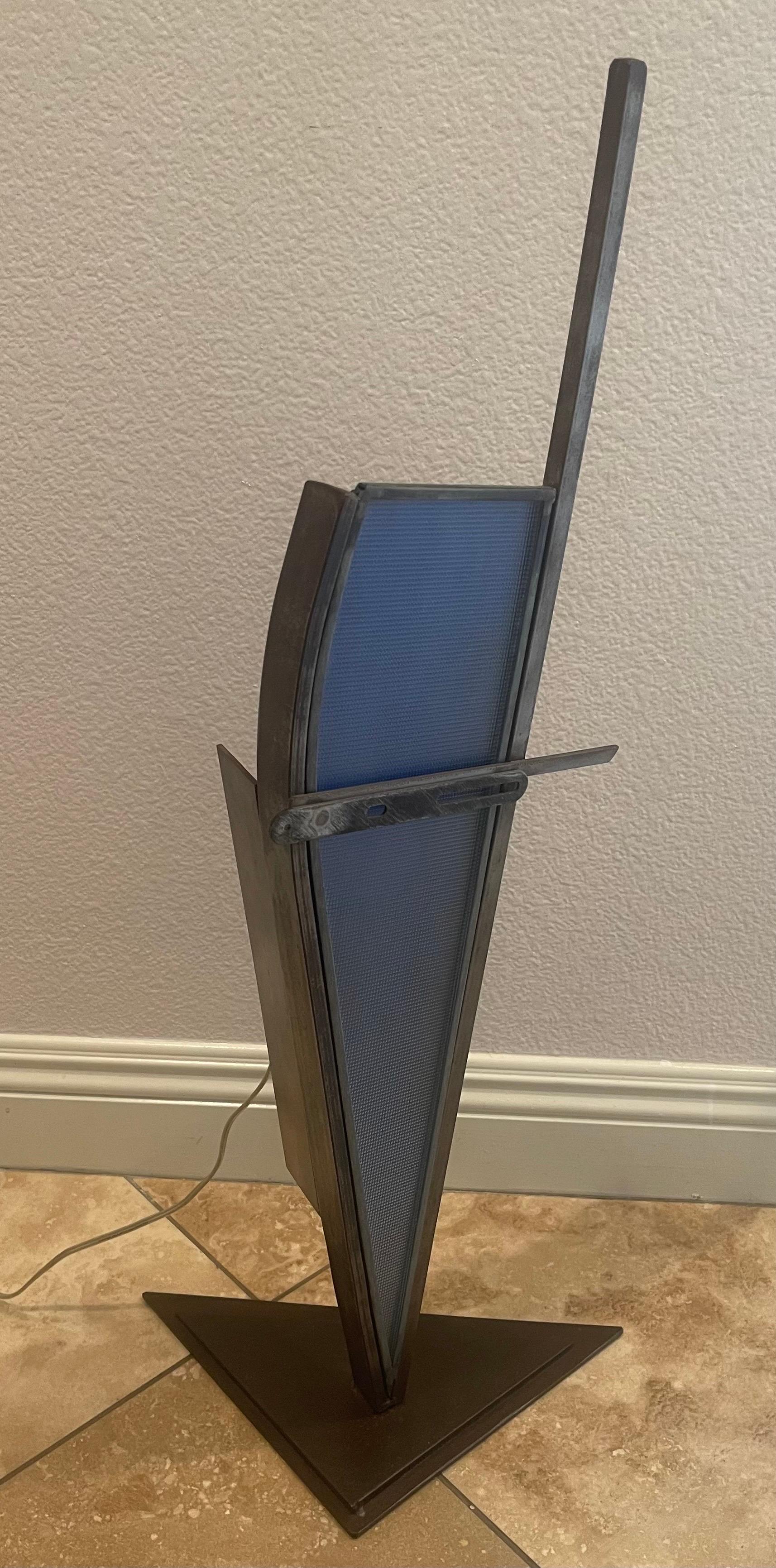 20th Century Post-Modern Glass and Cut Steel Lamp by Karen Dugan For Sale