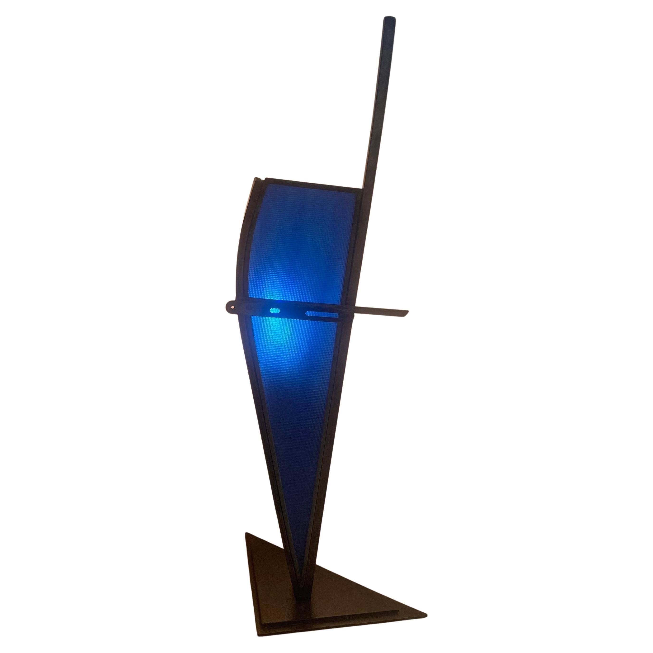 Post-Modern Glass and Cut Steel Lamp by Karen Dugan For Sale