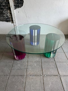 Post modern glass Coffee Table with color plexiglass round bases