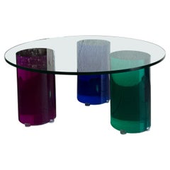 Post modern glass Coffee Table with color plexiglass round bases