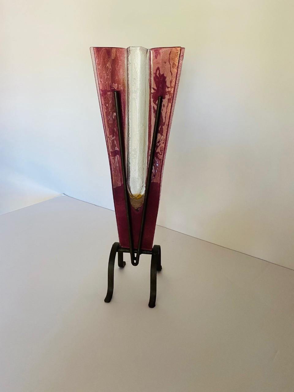 Hand-Crafted Post Modern Glass Pedestal Vase For Sale