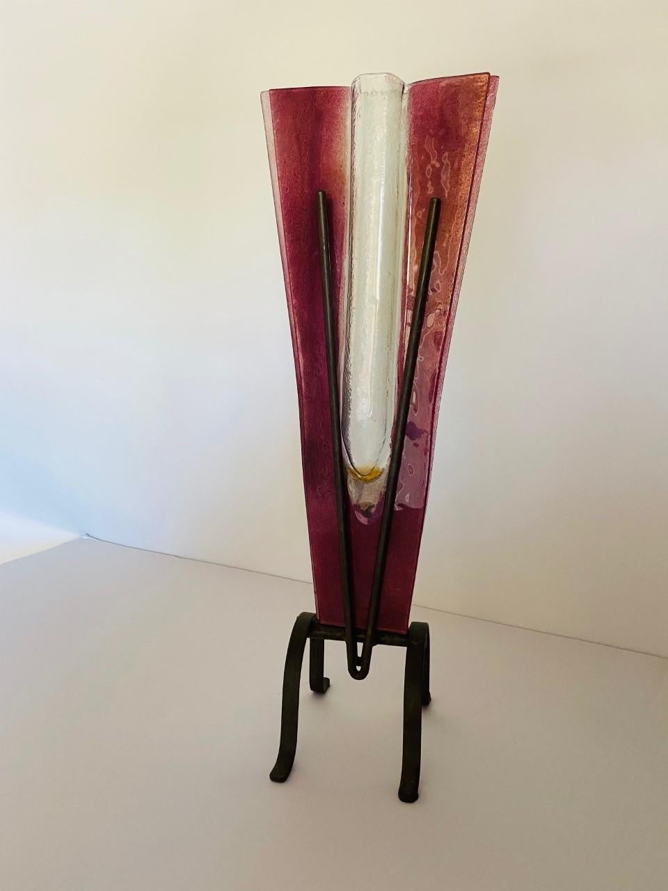 Late 20th Century Post Modern Glass Pedestal Vase For Sale
