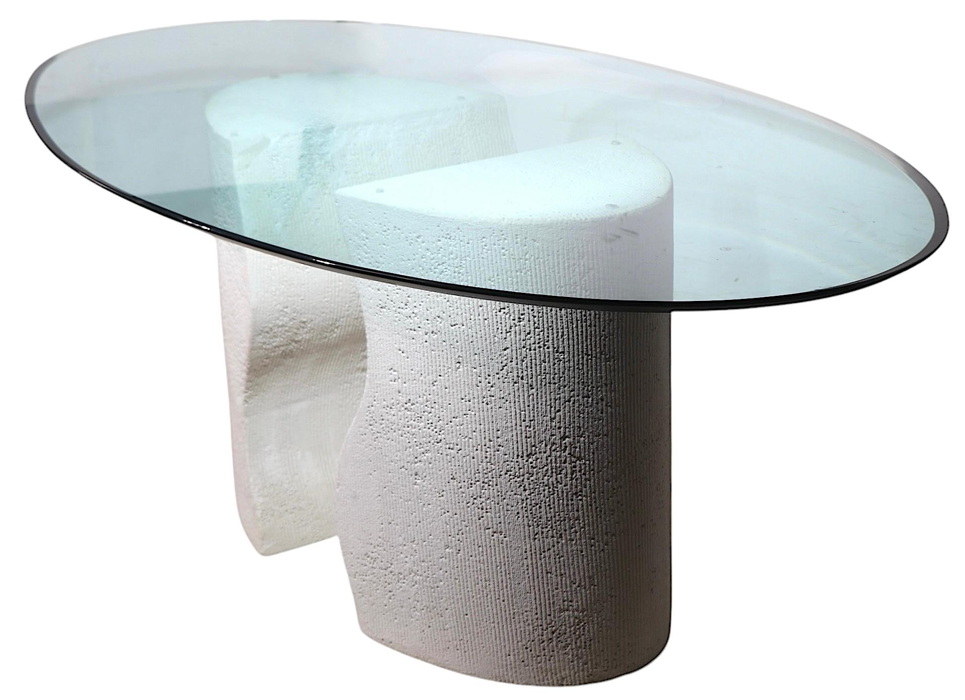 Post Modern Glass Top Cast Stone Base Dining Table after Willy Rizzo c 1970/80's For Sale 4