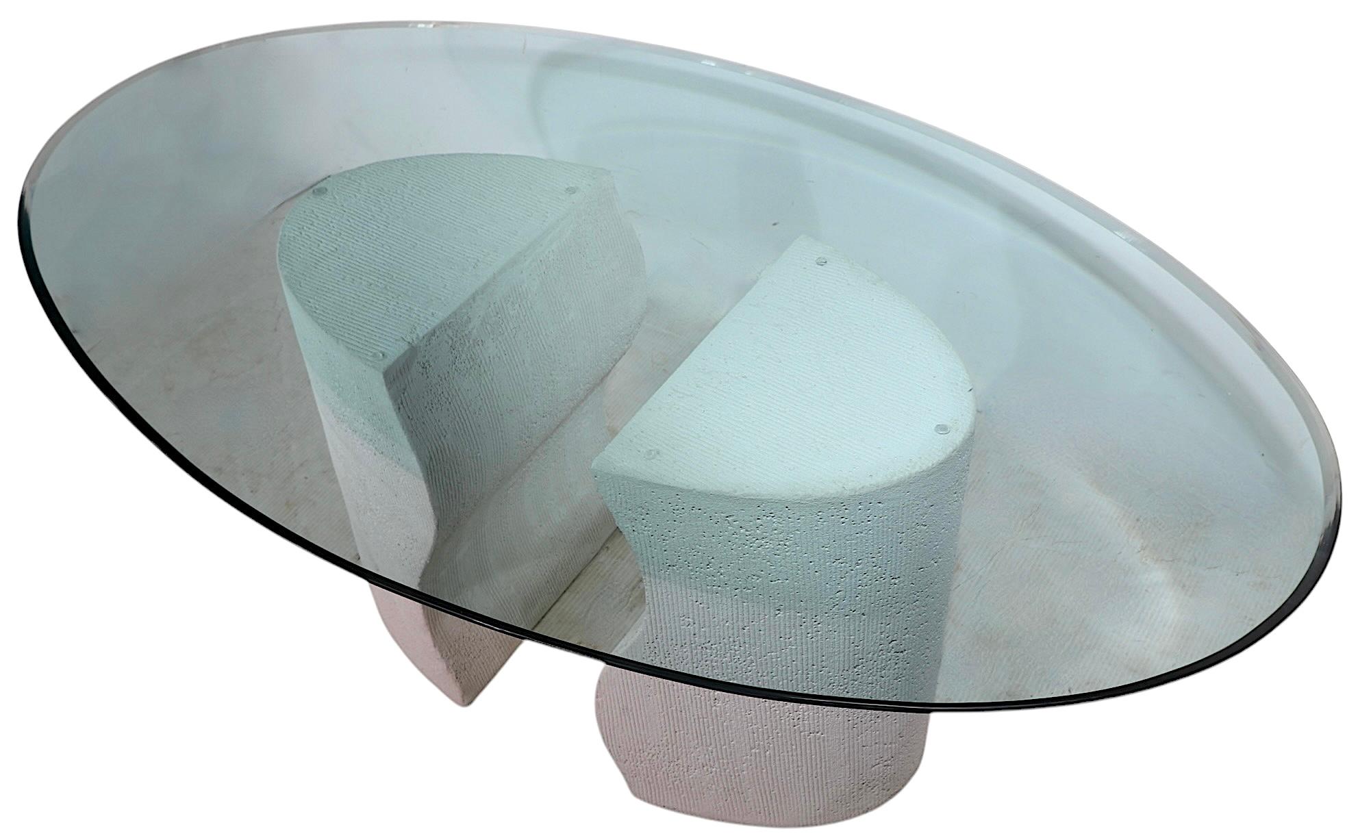 Post Modern Glass Top Cast Stone Base Dining Table after Willy Rizzo c 1970/80's For Sale 8