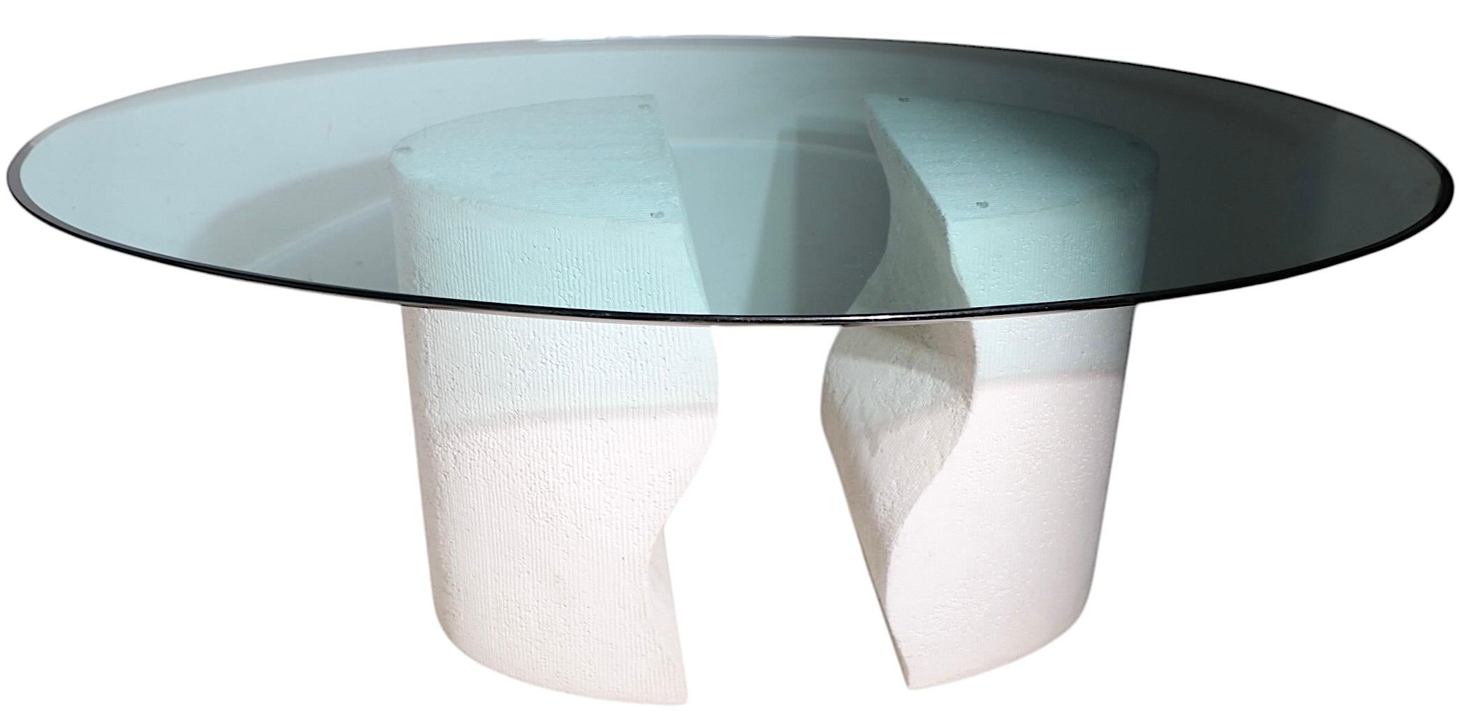 Post Modern Glass Top Cast Stone Base Dining Table after Willy Rizzo c 1970/80's For Sale 9