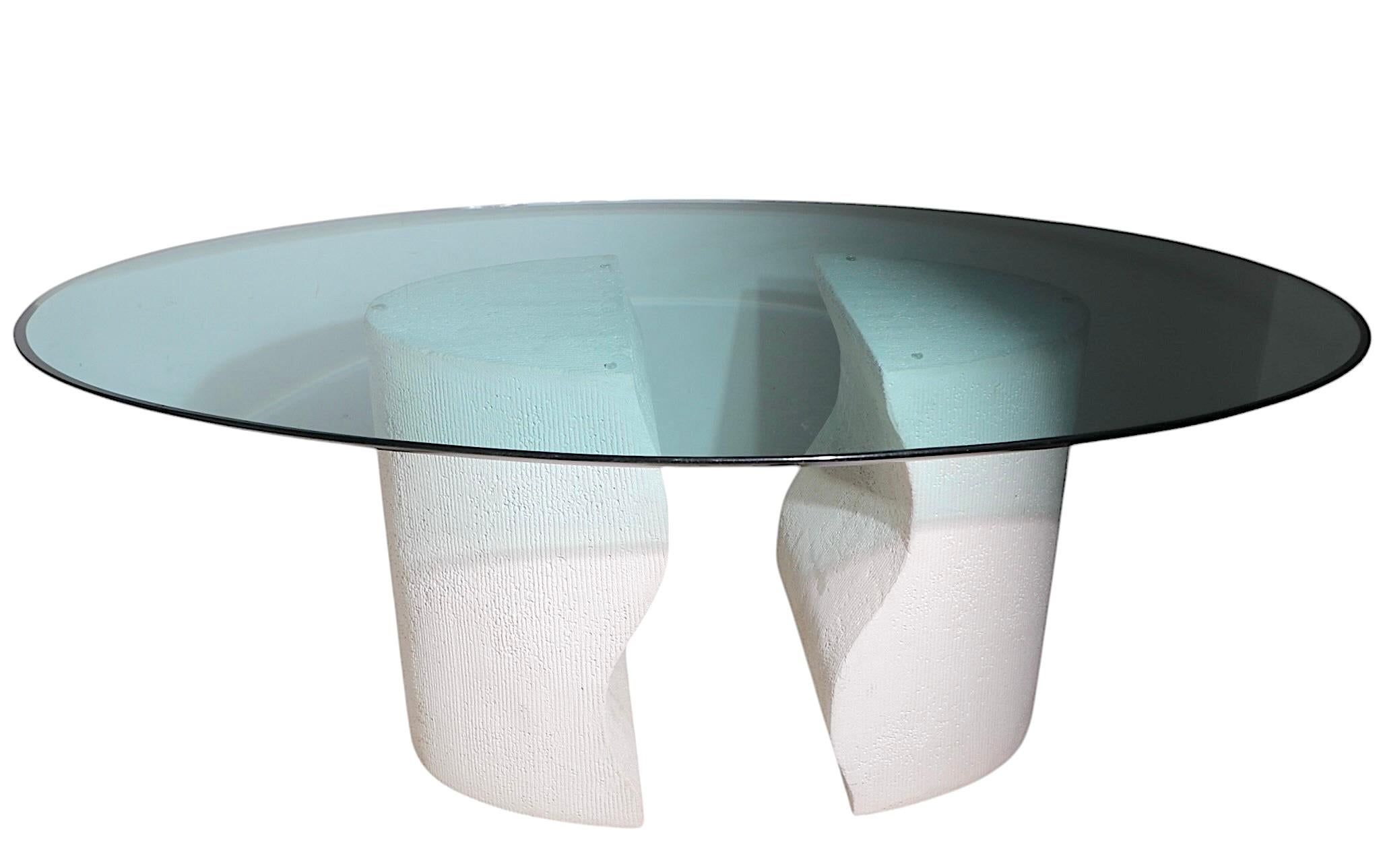 Post Modern Glass Top Cast Stone Base Dining Table after Willy Rizzo c 1970/80's For Sale 10