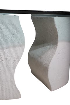 Post Modern Glass Top Cast Stone Base Dining Table after Willy Rizzo c 1970/80's