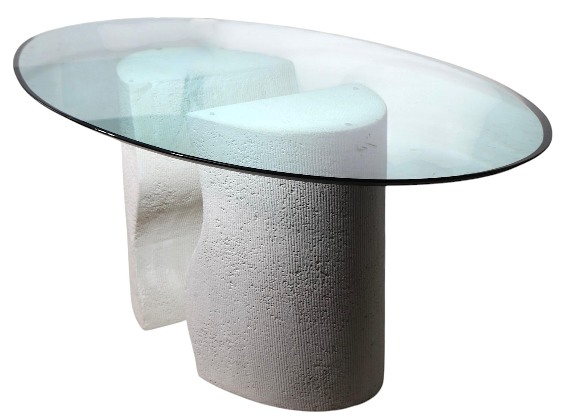 Post Modern Glass Top Cast Stone Base Dining Table after Willy Rizzo c 1970/80's For Sale 1