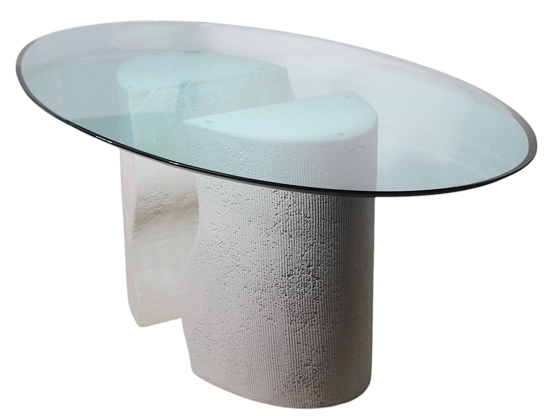 Post Modern Glass Top Cast Stone Base Dining Table after Willy Rizzo c 1970/80's For Sale 2