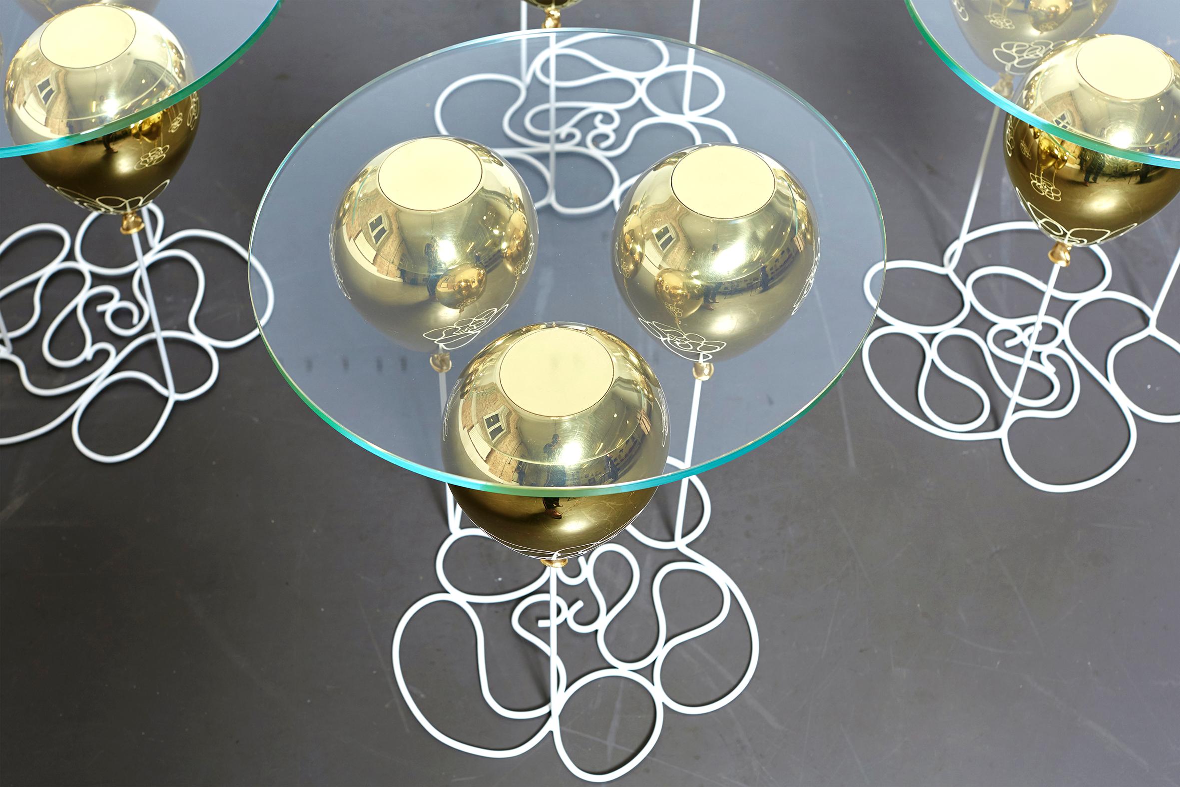 Post-Modern Gold Glass Balloon Side Tables For Sale