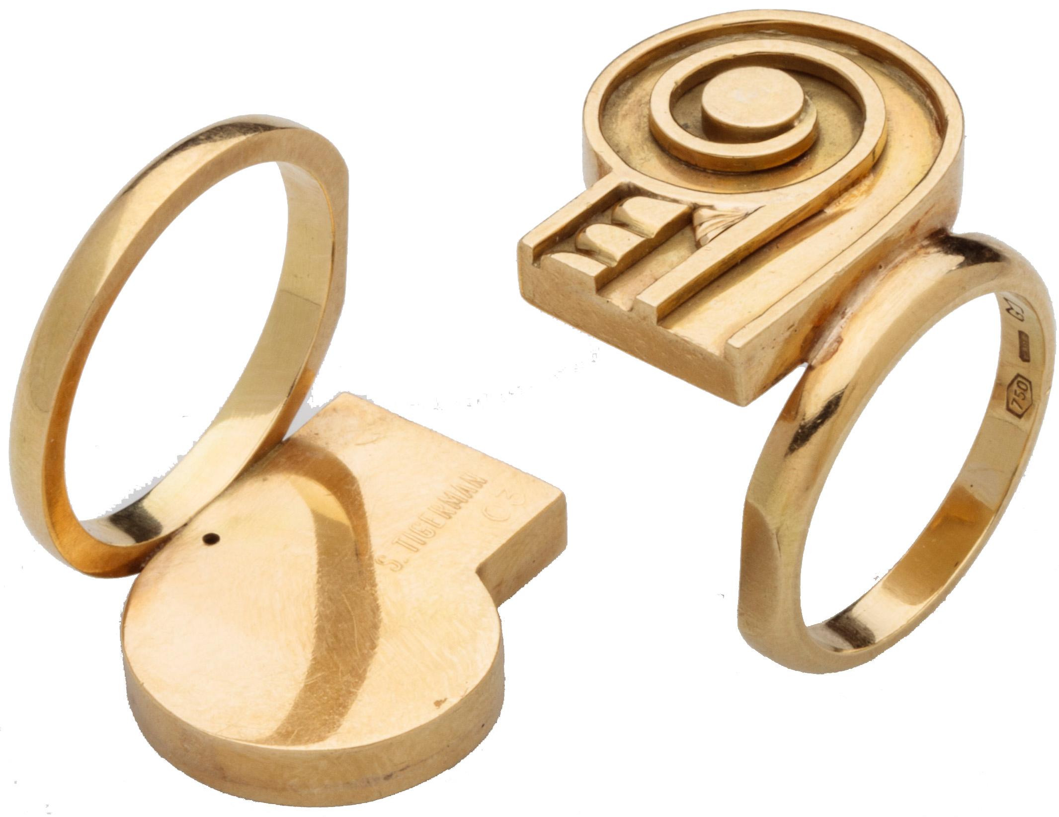 Women's or Men's Post-Modern Gold Ionic Capital Rings Stanley Tigerman  For Sale