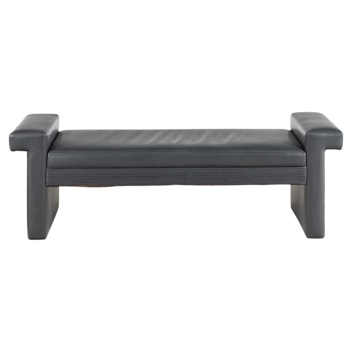 Post Modern gray leather fully upholstered leather Bench 1980s