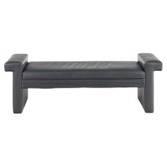 Post Modern gray leather fully upholstered leather Bench 1980s