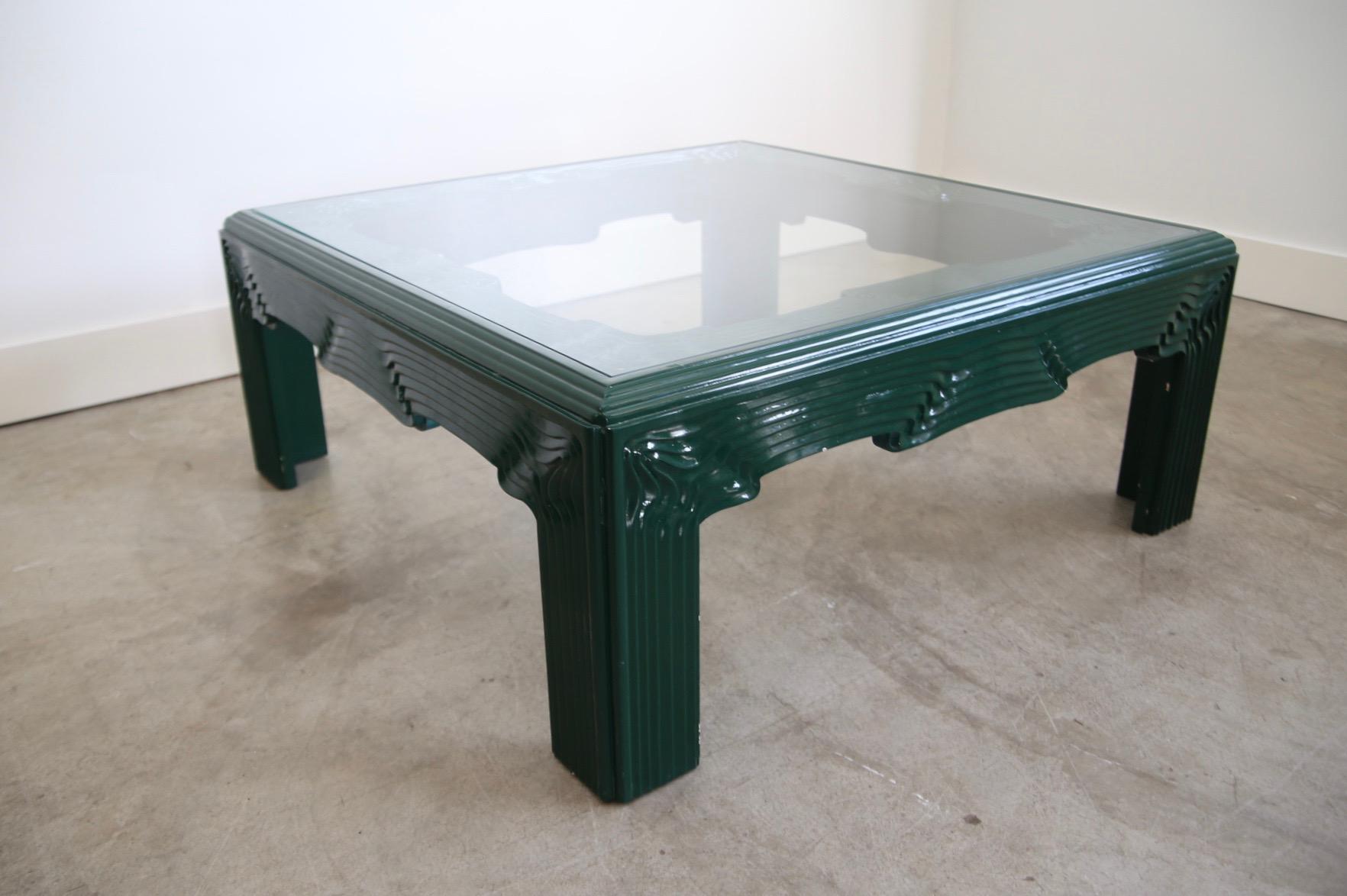 American Postmodern Green Lacquer Coffee Table