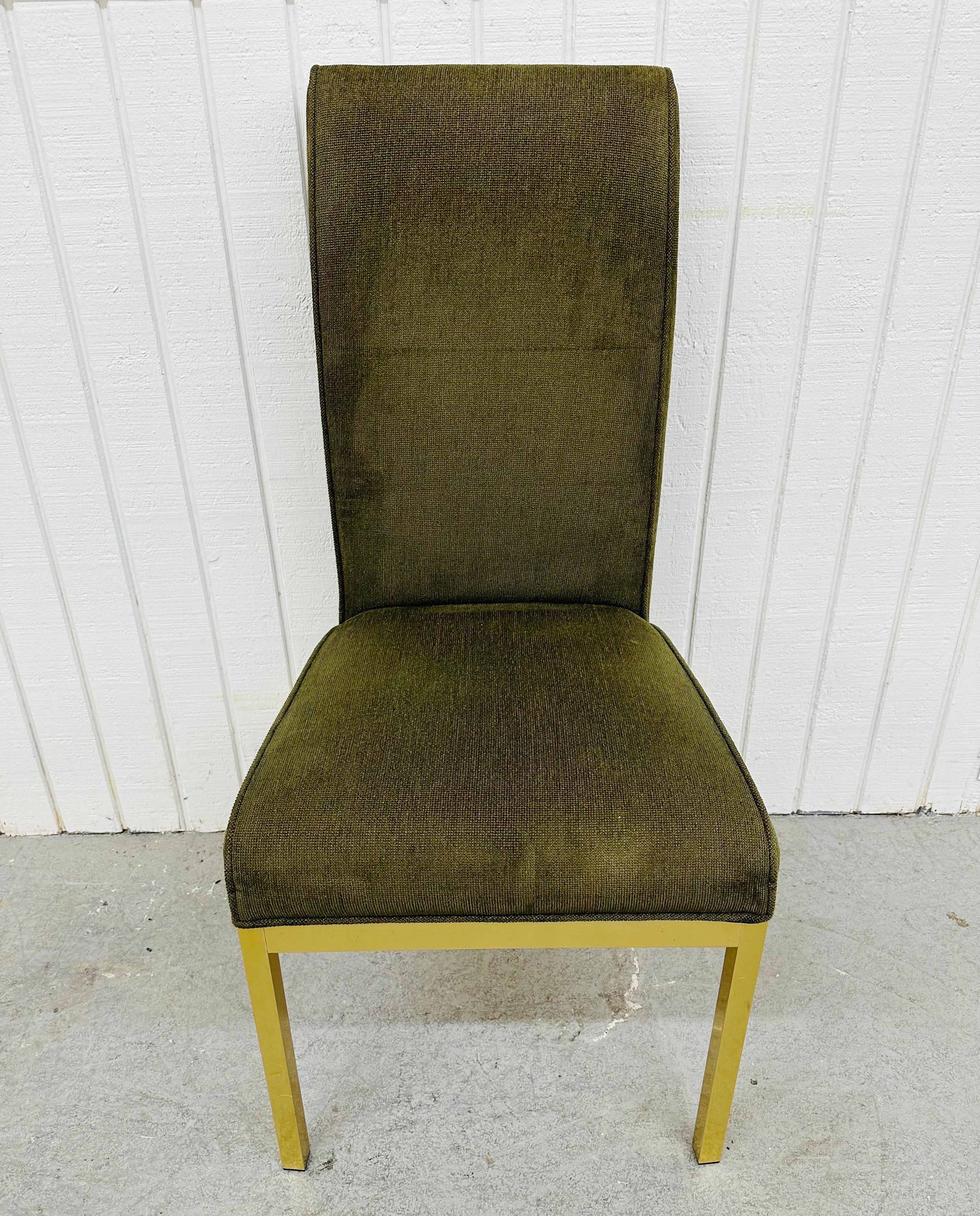 American Post Modern Green Upholstered Brass Dining Chairs - Set of 8 For Sale