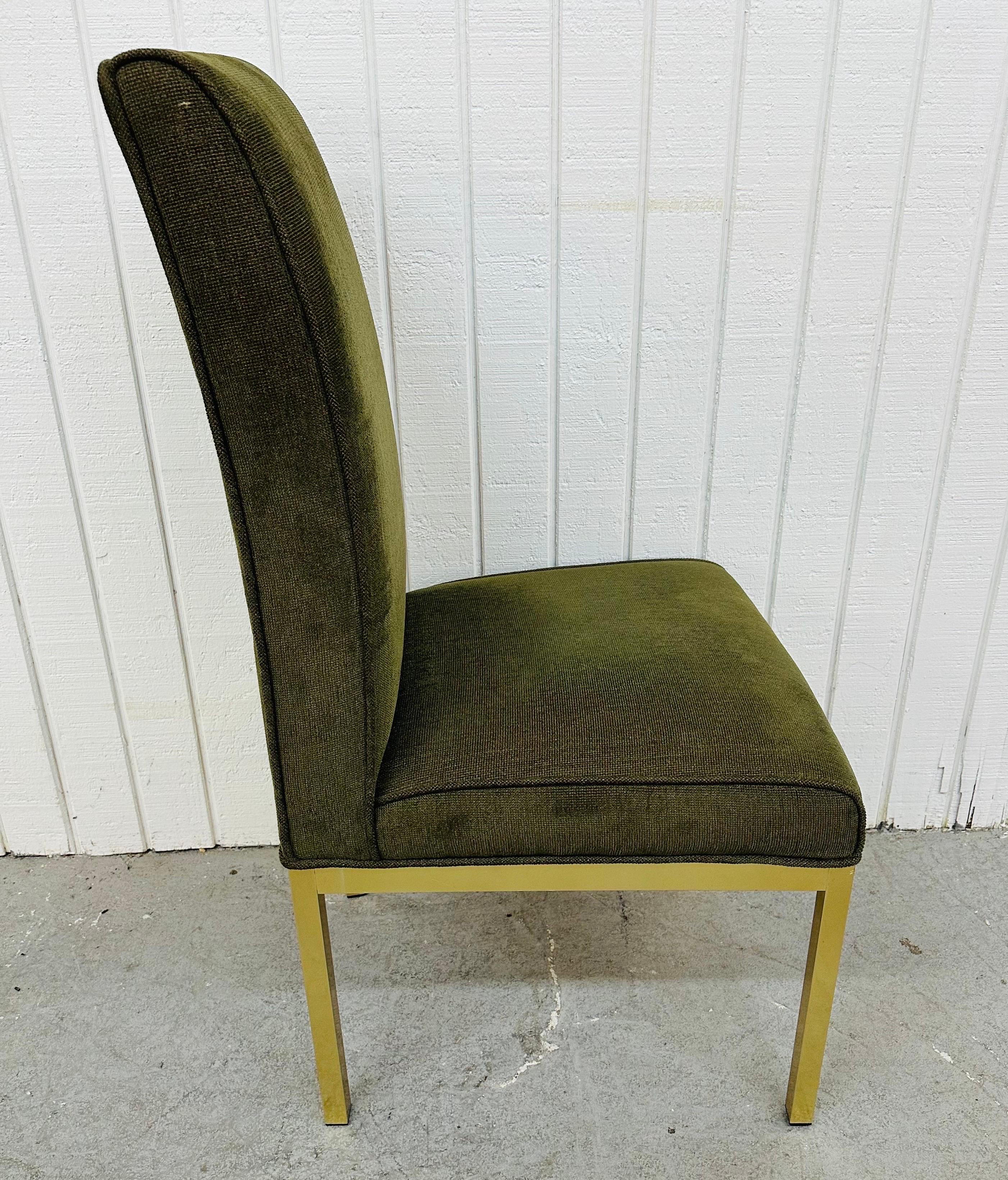 Post Modern Green Upholstered Brass Dining Chairs - Set of 8 In Good Condition For Sale In Clarksboro, NJ