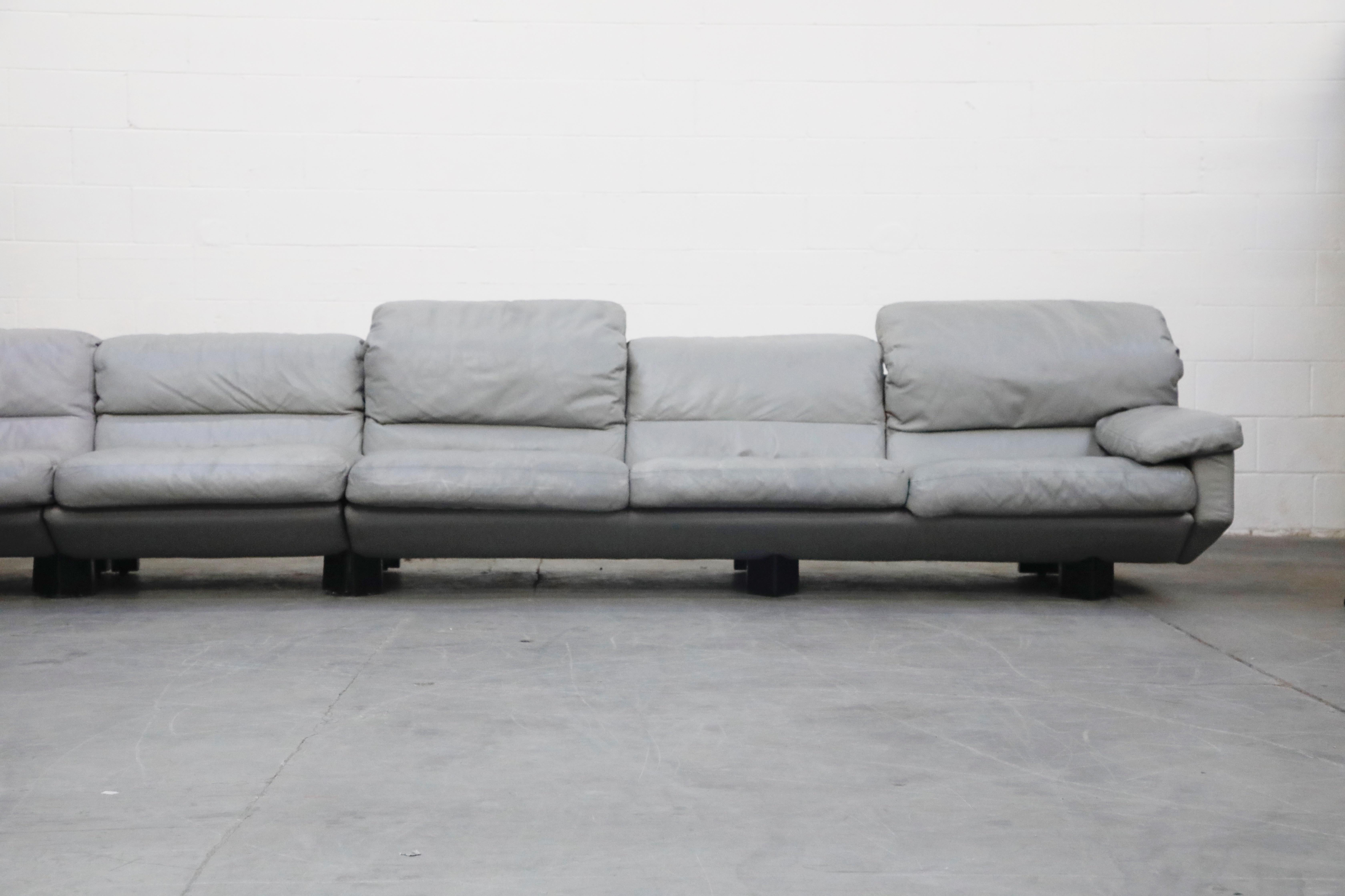 Postmodern Grey Leather Modular Living Room Set by Preview, 1988, Signed 11