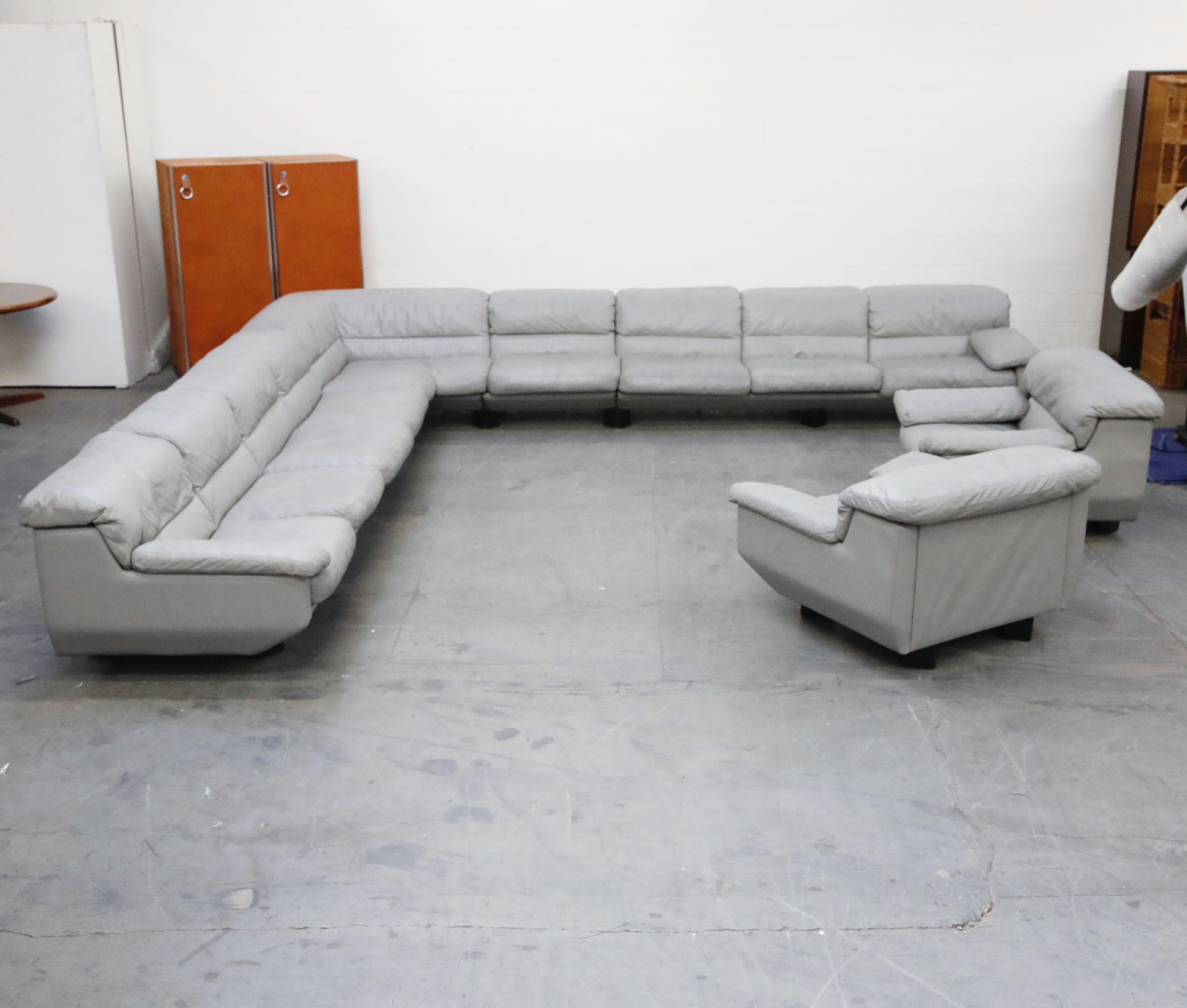 Post-Modern Postmodern Grey Leather Modular Living Room Set by Preview, 1988, Signed