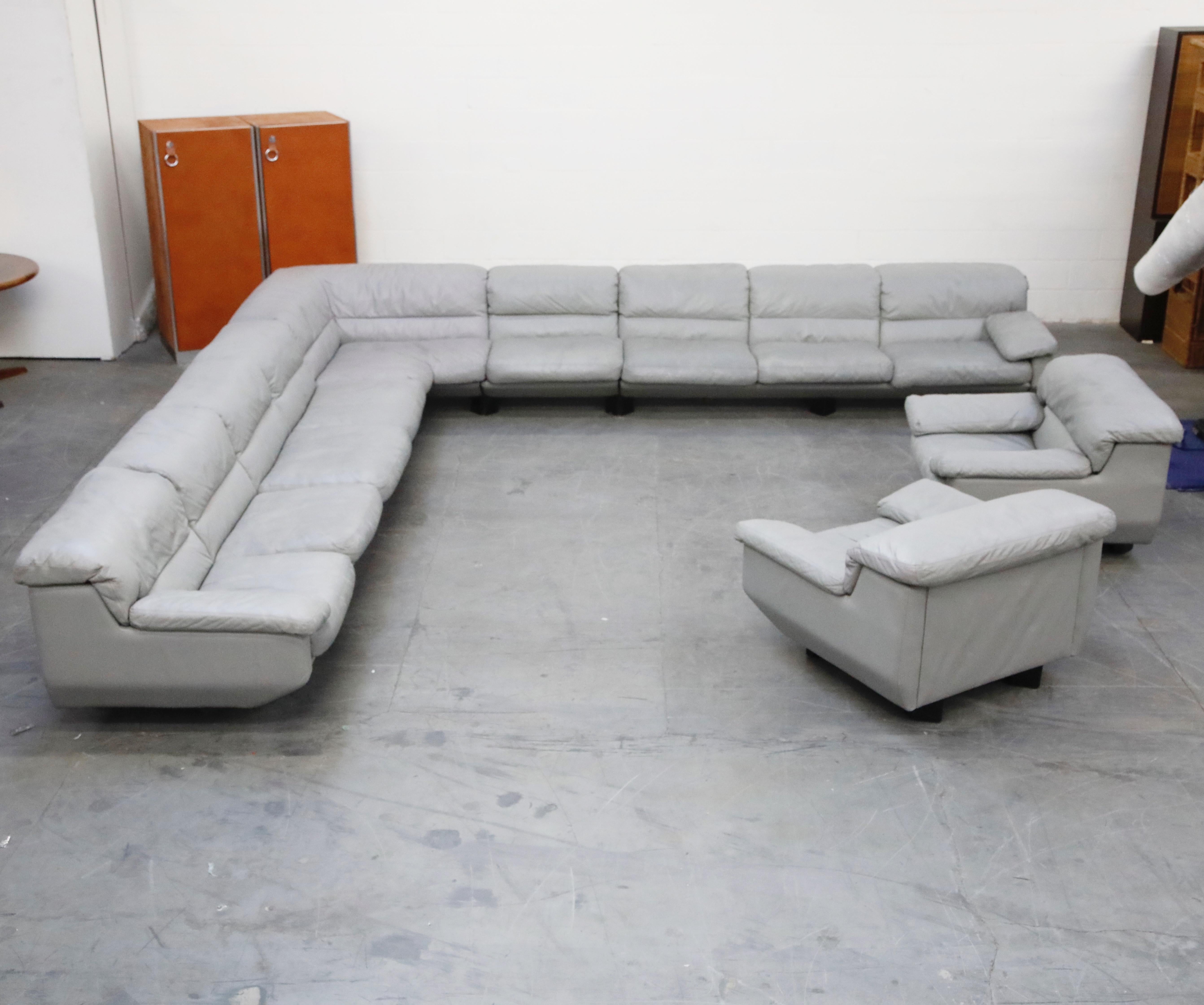 American Postmodern Grey Leather Modular Living Room Set by Preview, 1988, Signed
