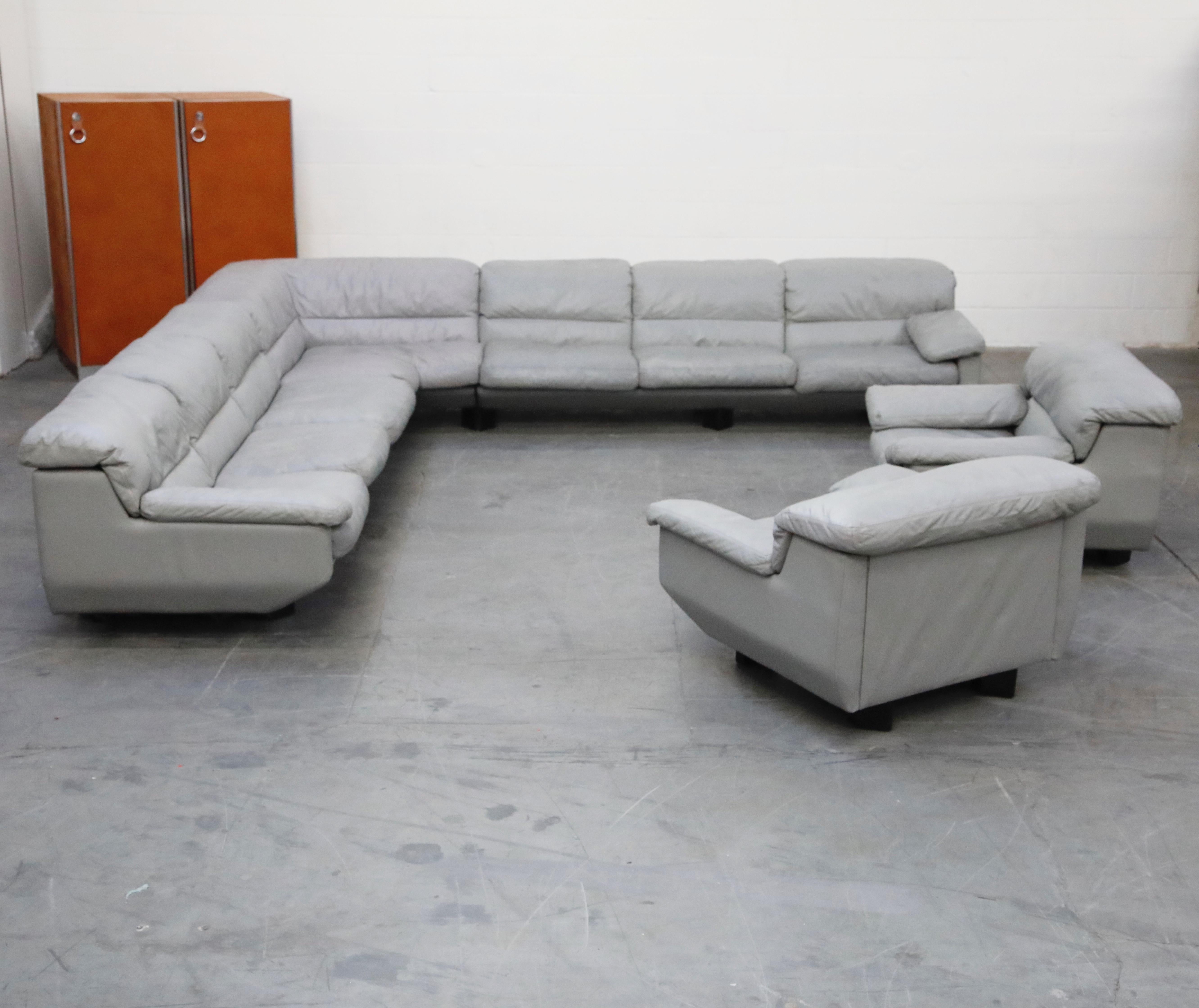Late 20th Century Postmodern Grey Leather Modular Living Room Set by Preview, 1988, Signed