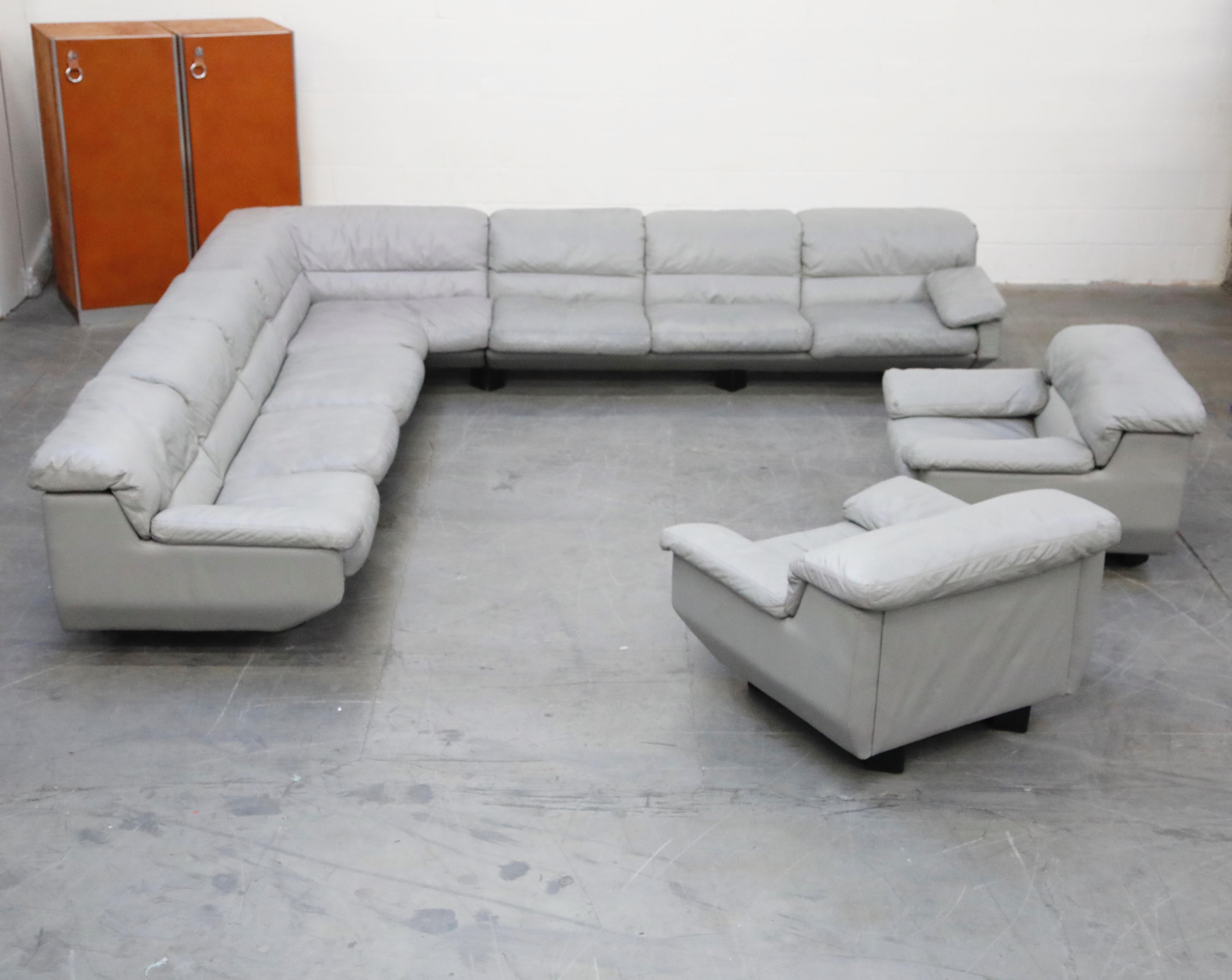 Postmodern Grey Leather Modular Living Room Set by Preview, 1988, Signed 1