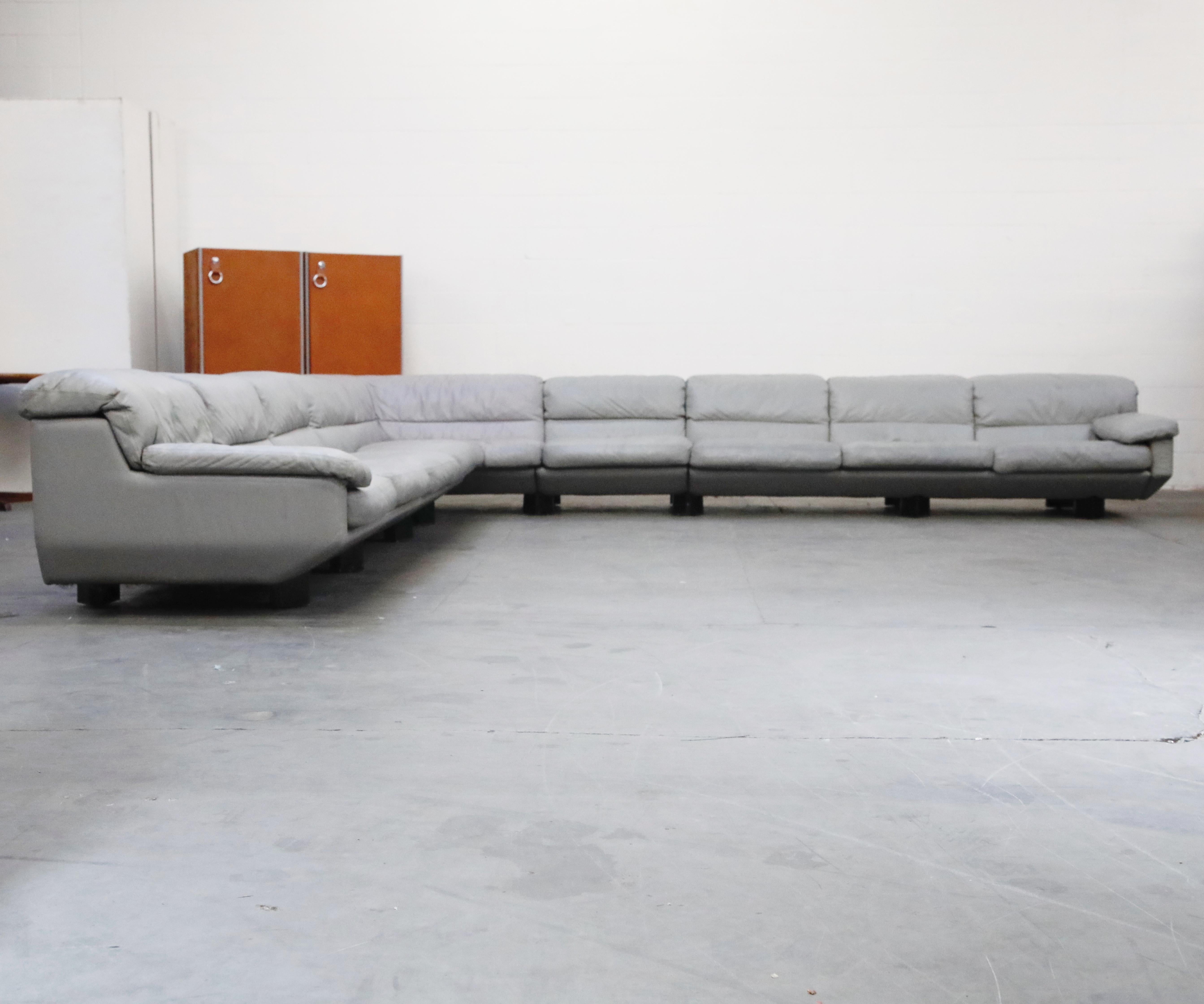 Postmodern Grey Leather Modular Living Room Set by Preview, 1988, Signed 2