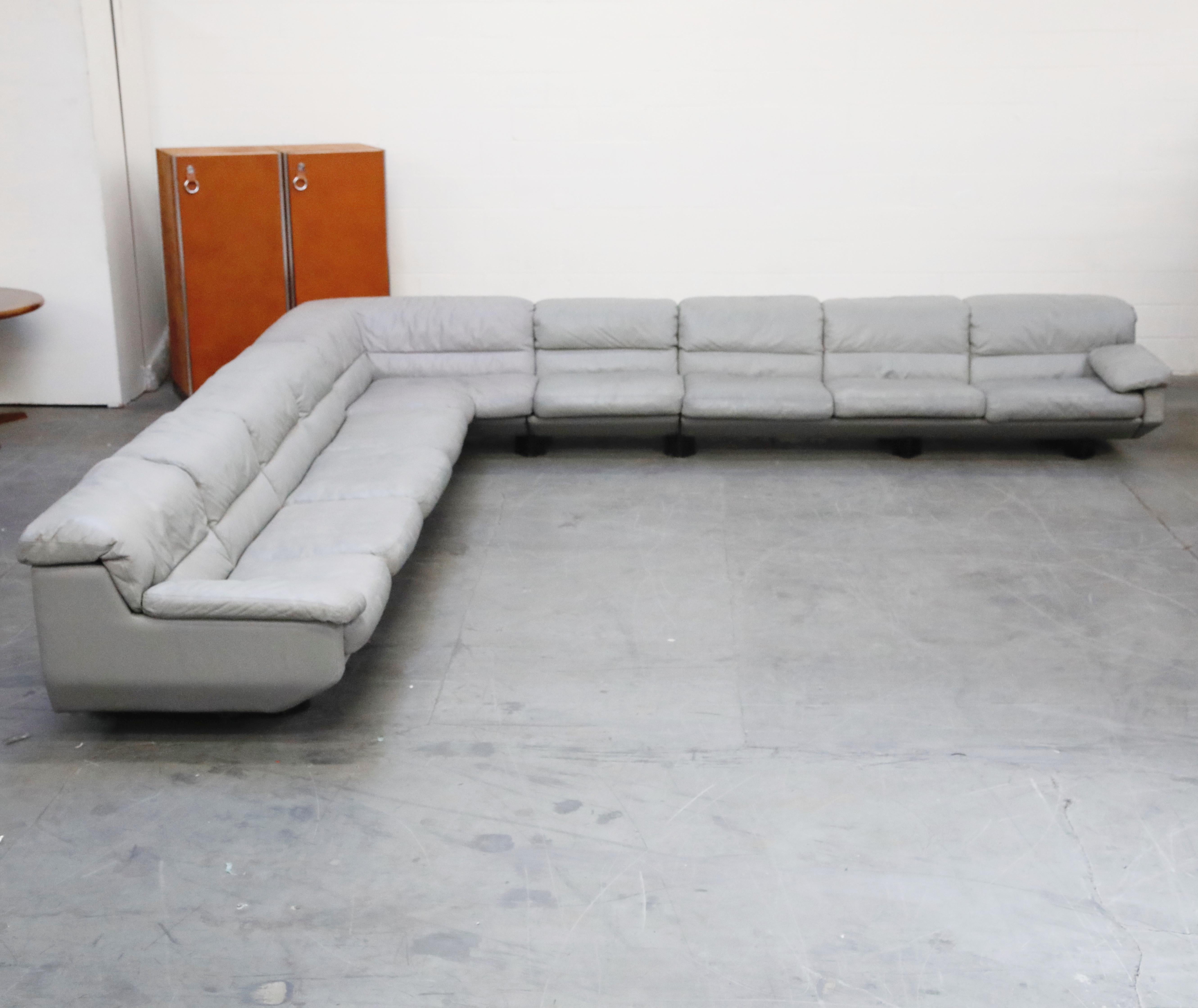 Postmodern Grey Leather Modular Living Room Set by Preview, 1988, Signed 3