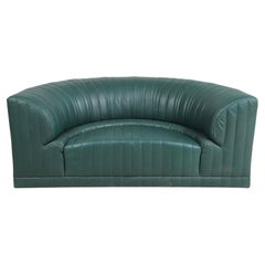 Retro Post Modern Half Round Section of Roche Bobois Green Leather Sofa 1983
