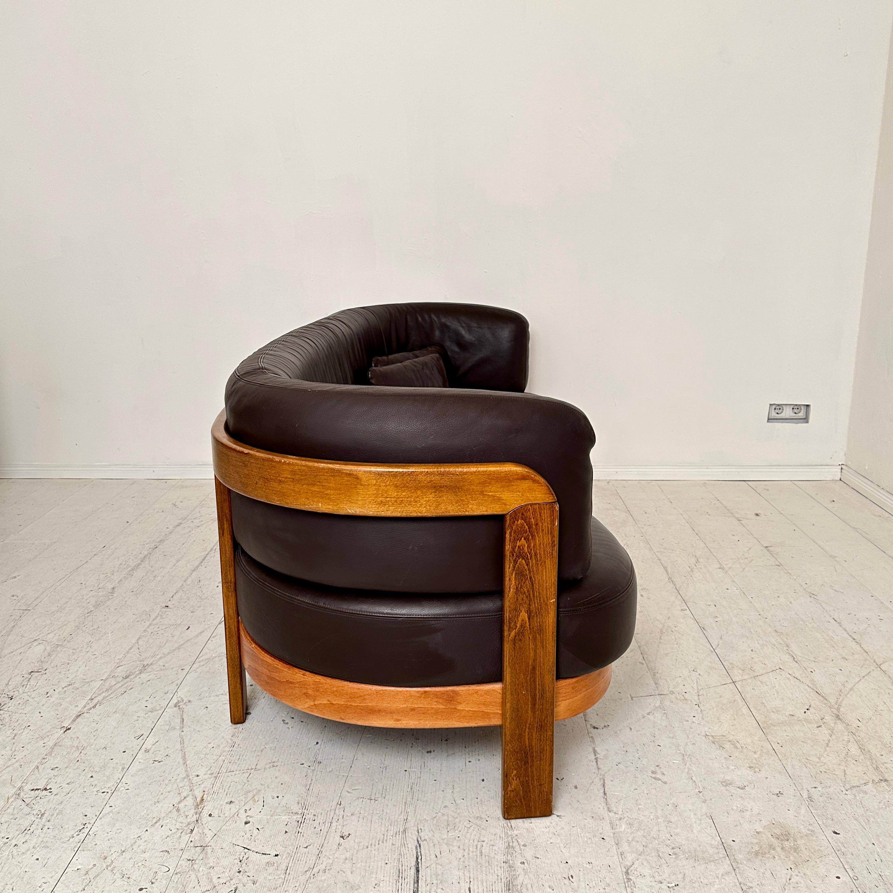Post-Modern Halfround Brown and Beech Leather Sofa by Hans Ell, around 1980 6