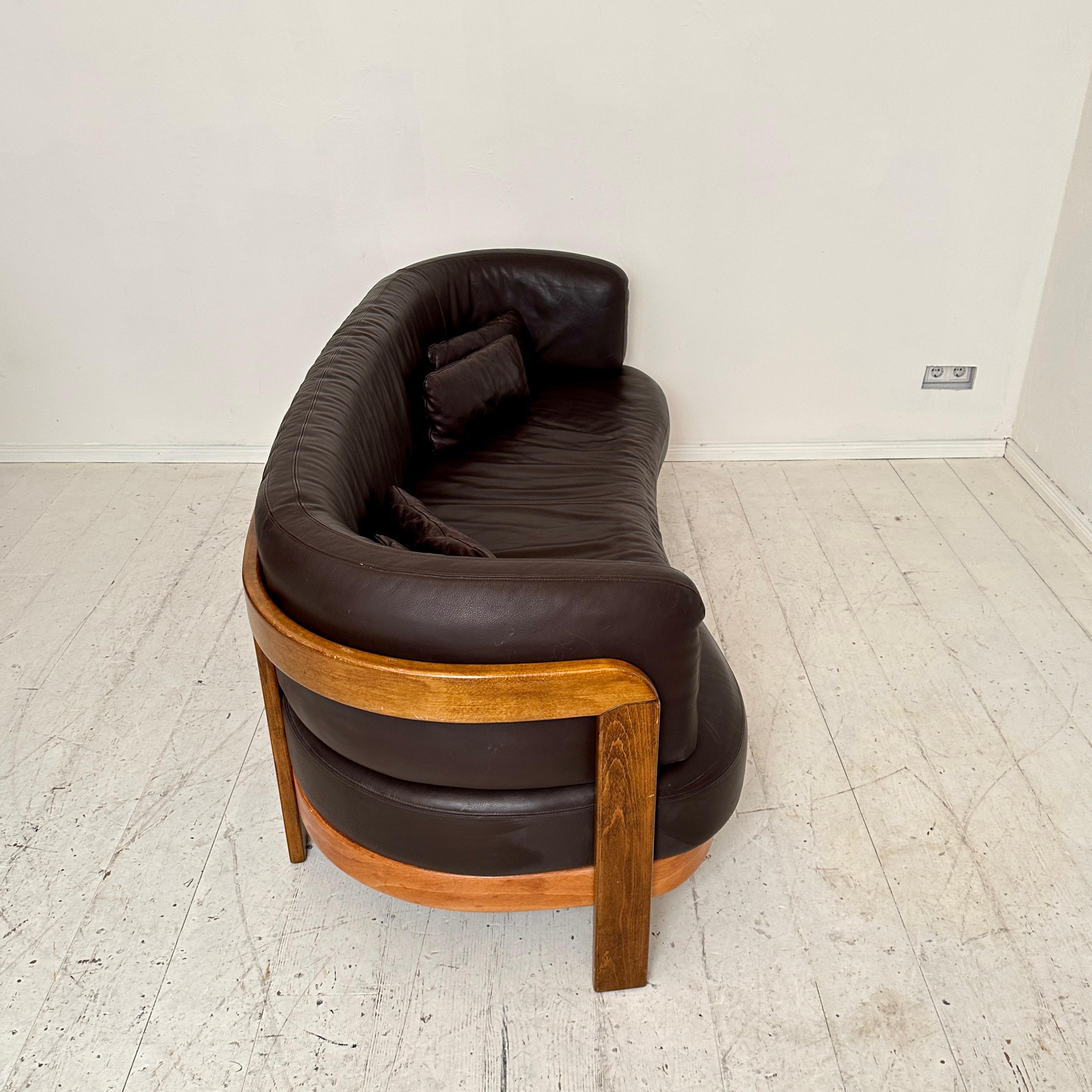 Post-Modern Halfround Brown and Beech Leather Sofa by Hans Ell, around 1980 7