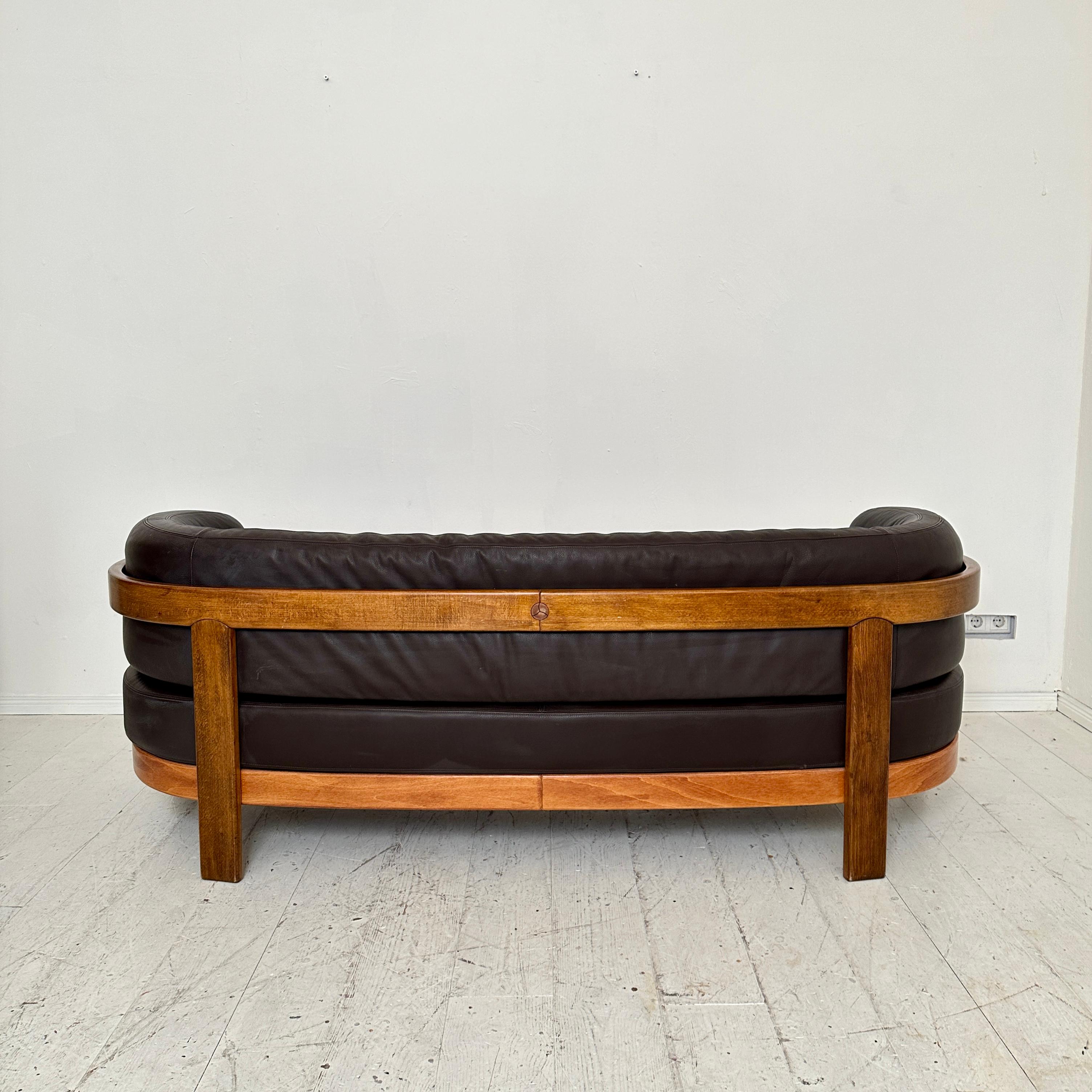 Post-Modern Halfround Brown and Beech Leather Sofa by Hans Ell, around 1980 8