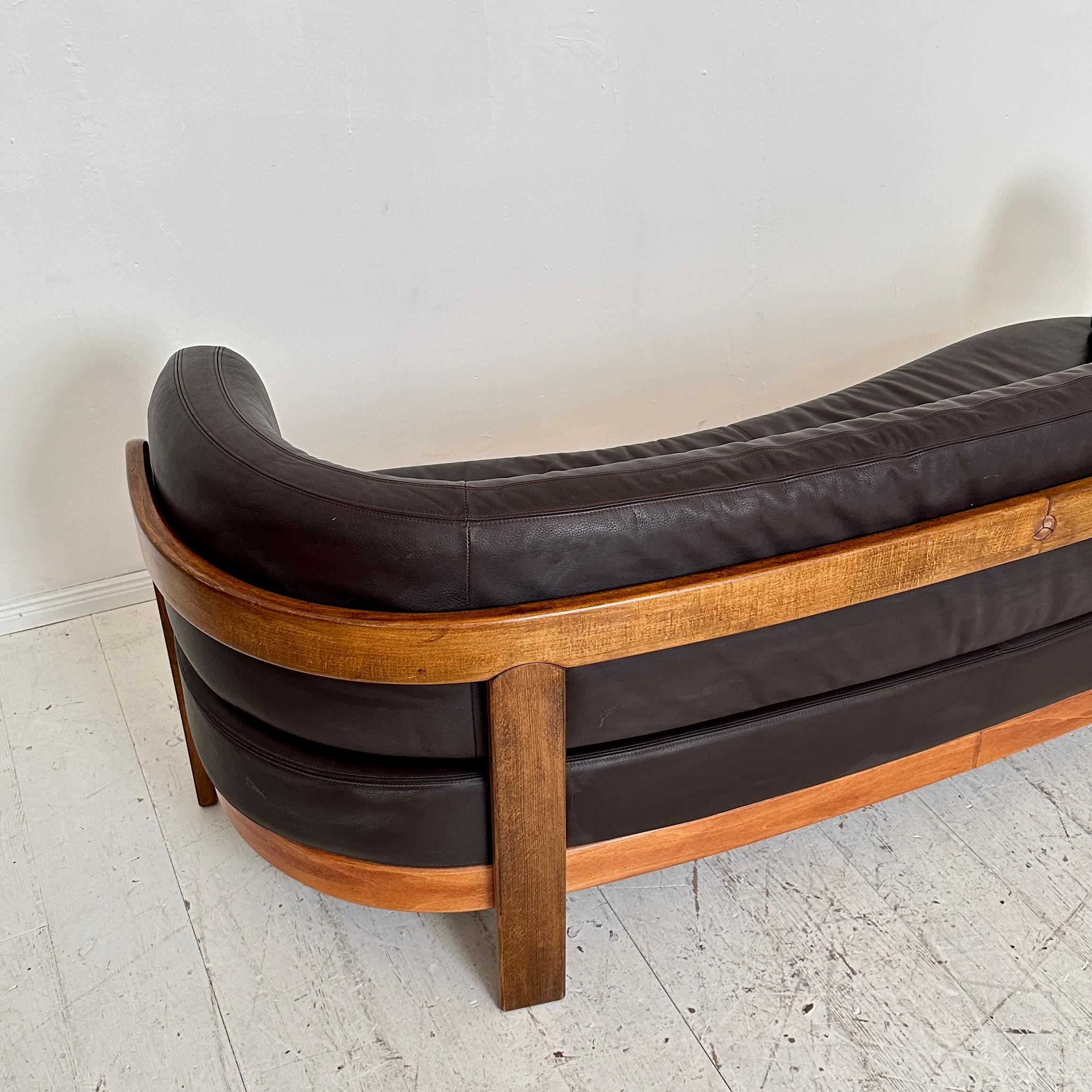 Post-Modern Halfround Brown and Beech Leather Sofa by Hans Ell, around 1980 9