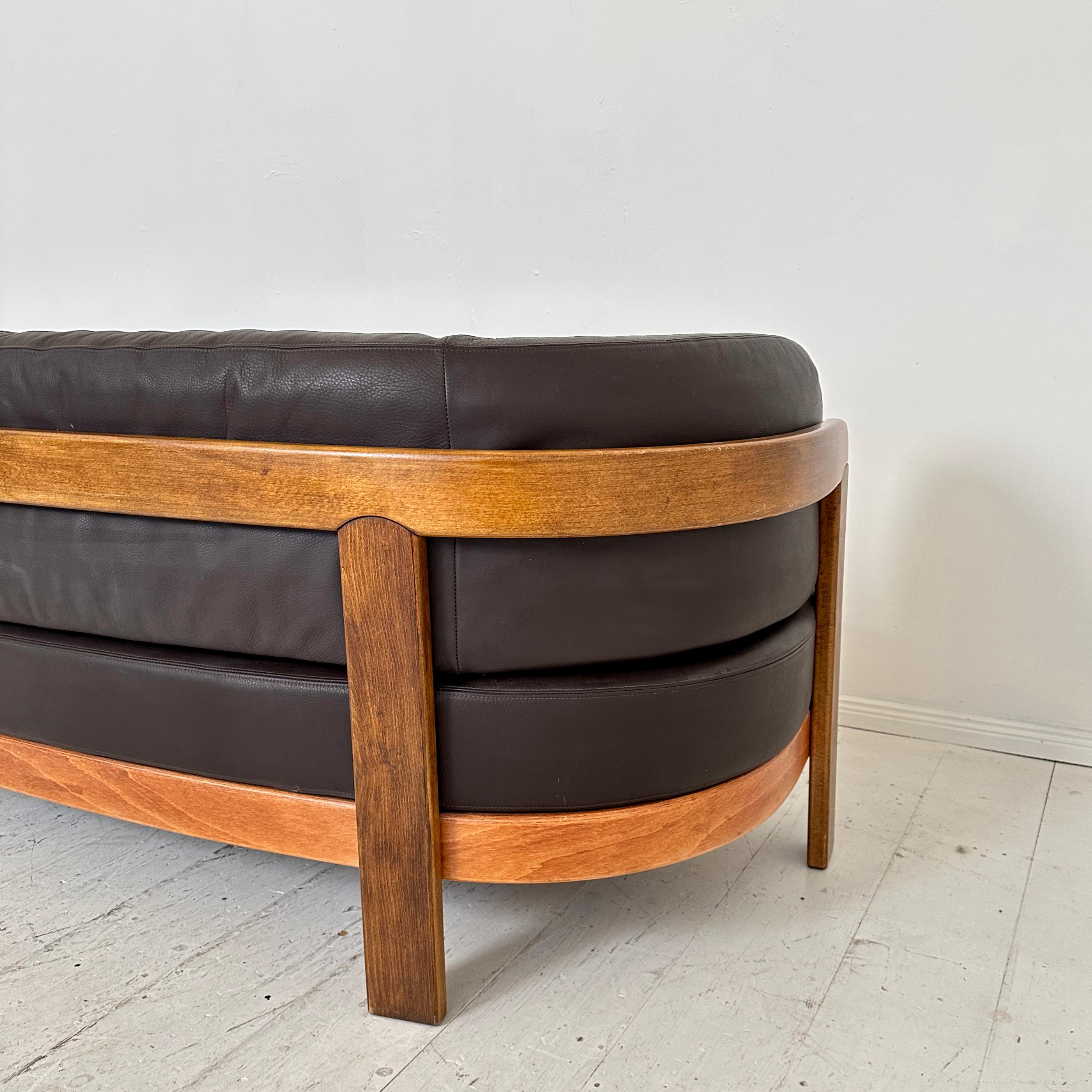Post-Modern Halfround Brown and Beech Leather Sofa by Hans Ell, around 1980 10