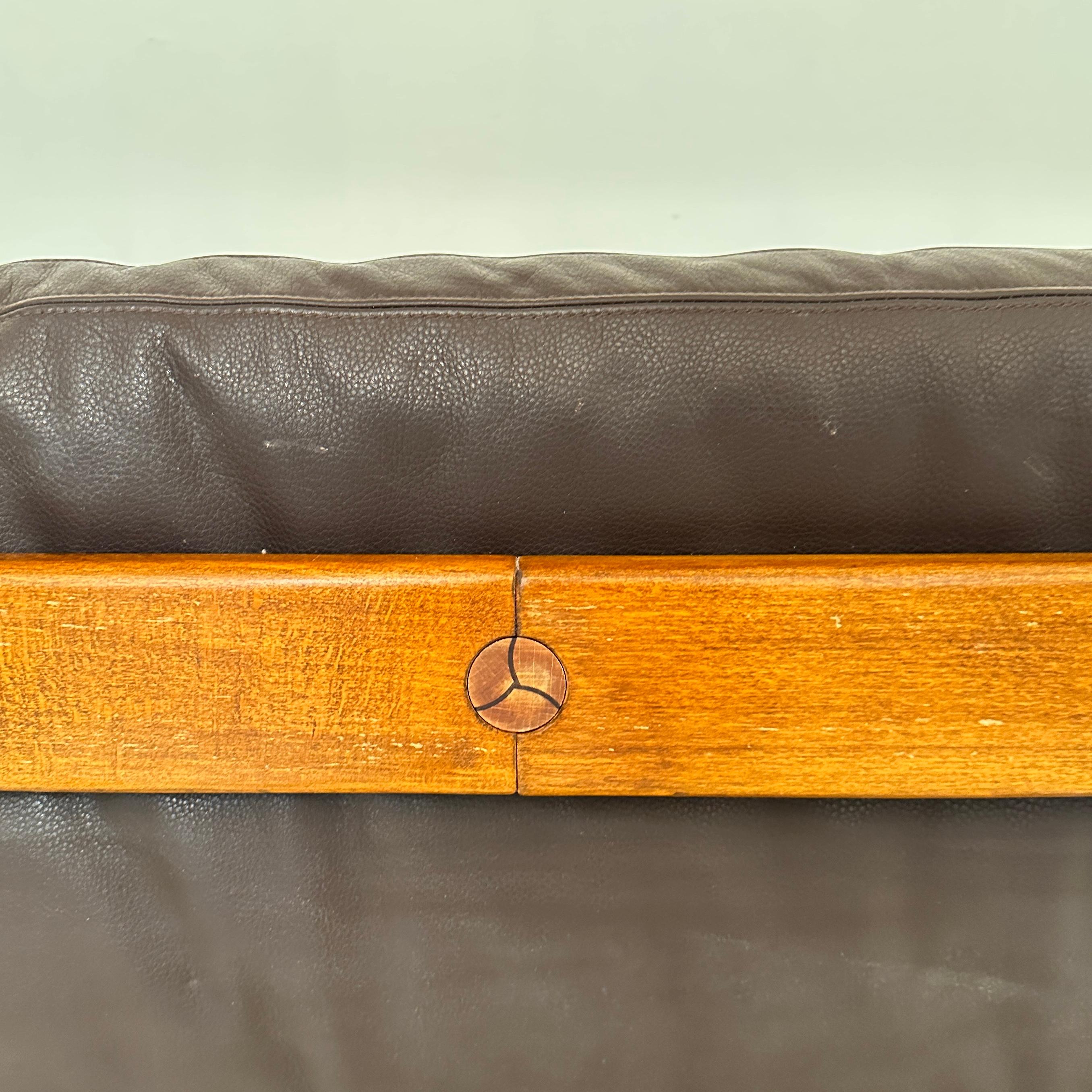 Post-Modern Halfround Brown and Beech Leather Sofa by Hans Ell, around 1980 11