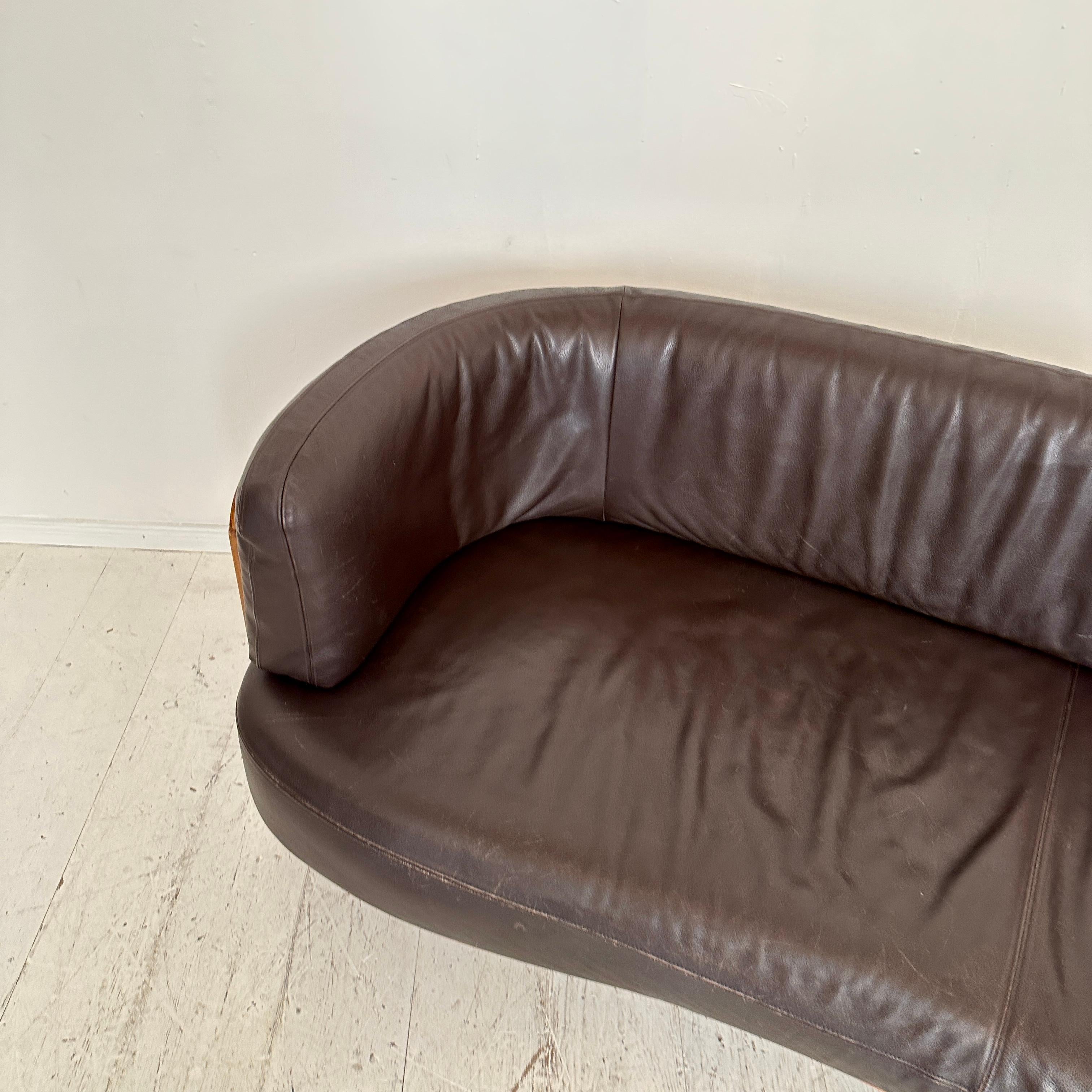 Late 20th Century Post-Modern Halfround Brown and Beech Leather Sofa by Hans Ell, around 1980
