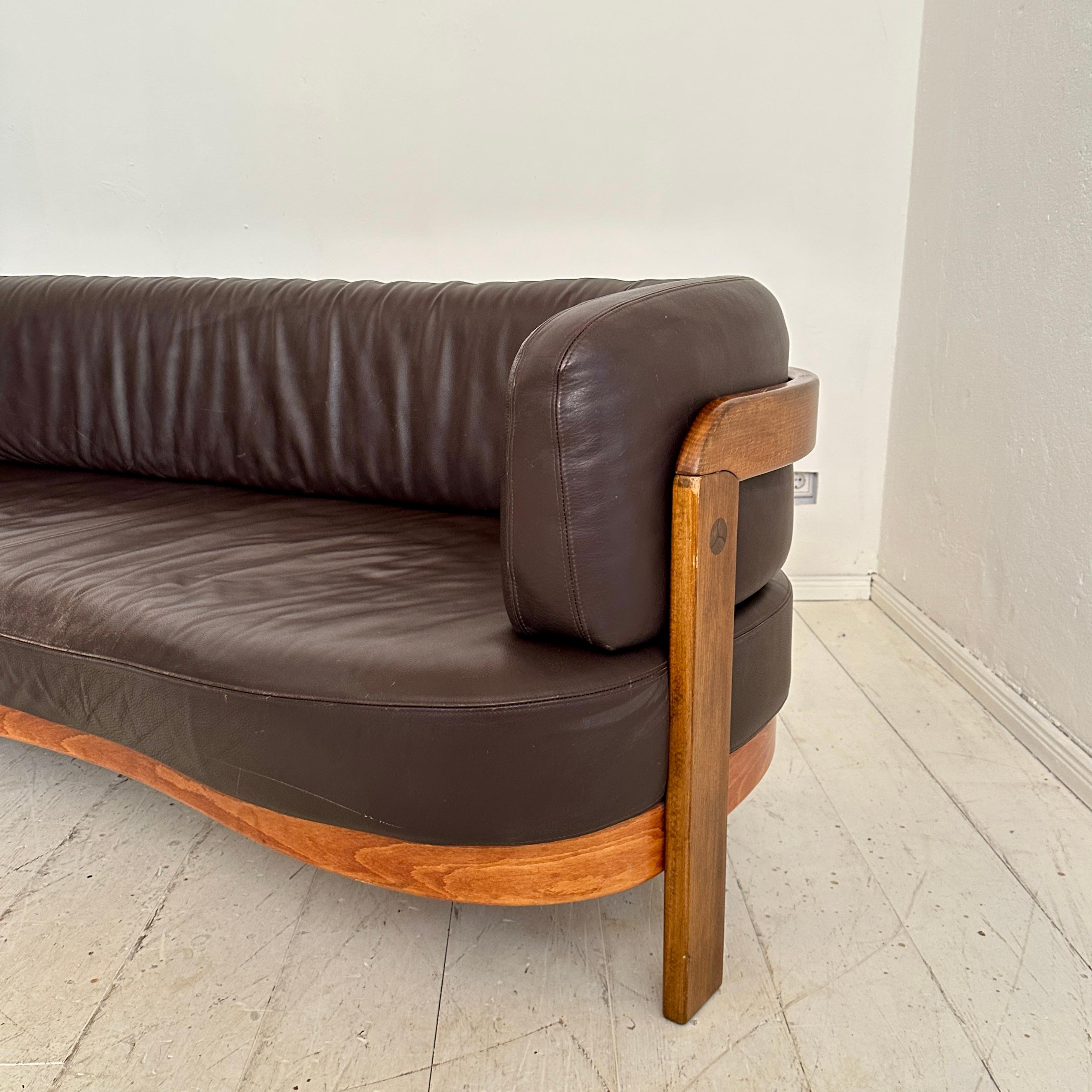 Post-Modern Halfround Brown and Beech Leather Sofa by Hans Ell, around 1980 1