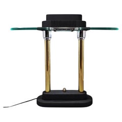 Retro Post modern halogen desk lamp glass brass 1980s