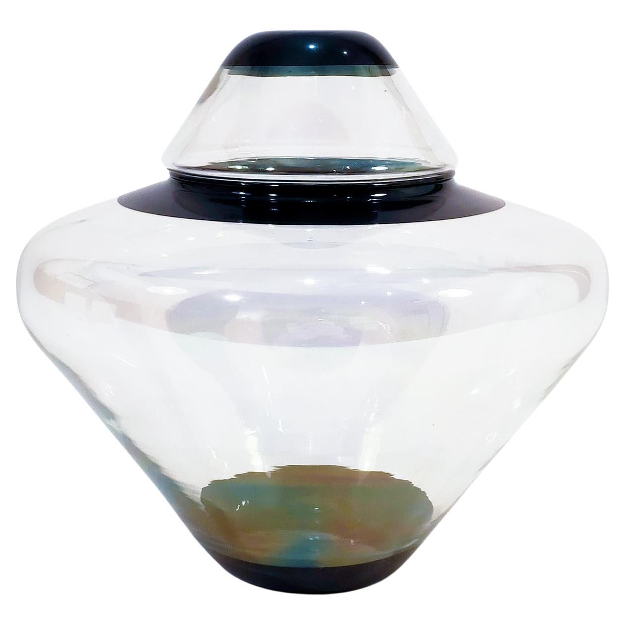 Post-Modern hand-blown iridiscent glass tibor by La Mediterranea, Spain, 1980s en vente