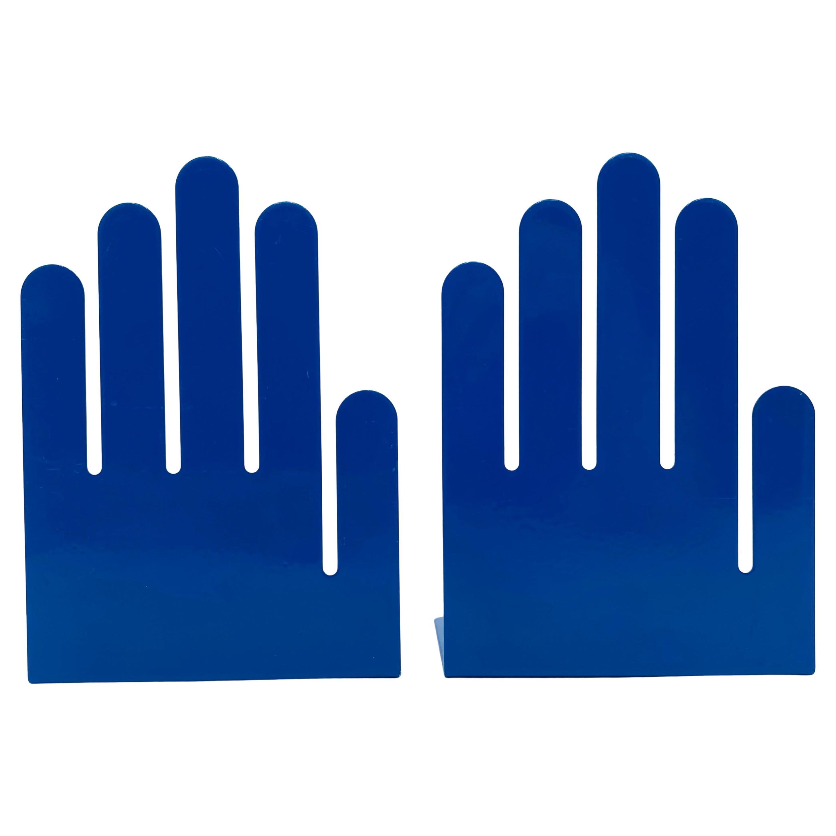 Post Modern Hand Buchstützen von Spectrum Div Designs Blau Metall Ausschnitt im Angebot