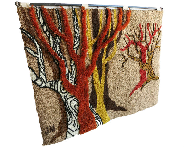 Postmodern Hand-Hooked Tapestry Rug Wall Hanging In Good Condition In Van Nuys, CA